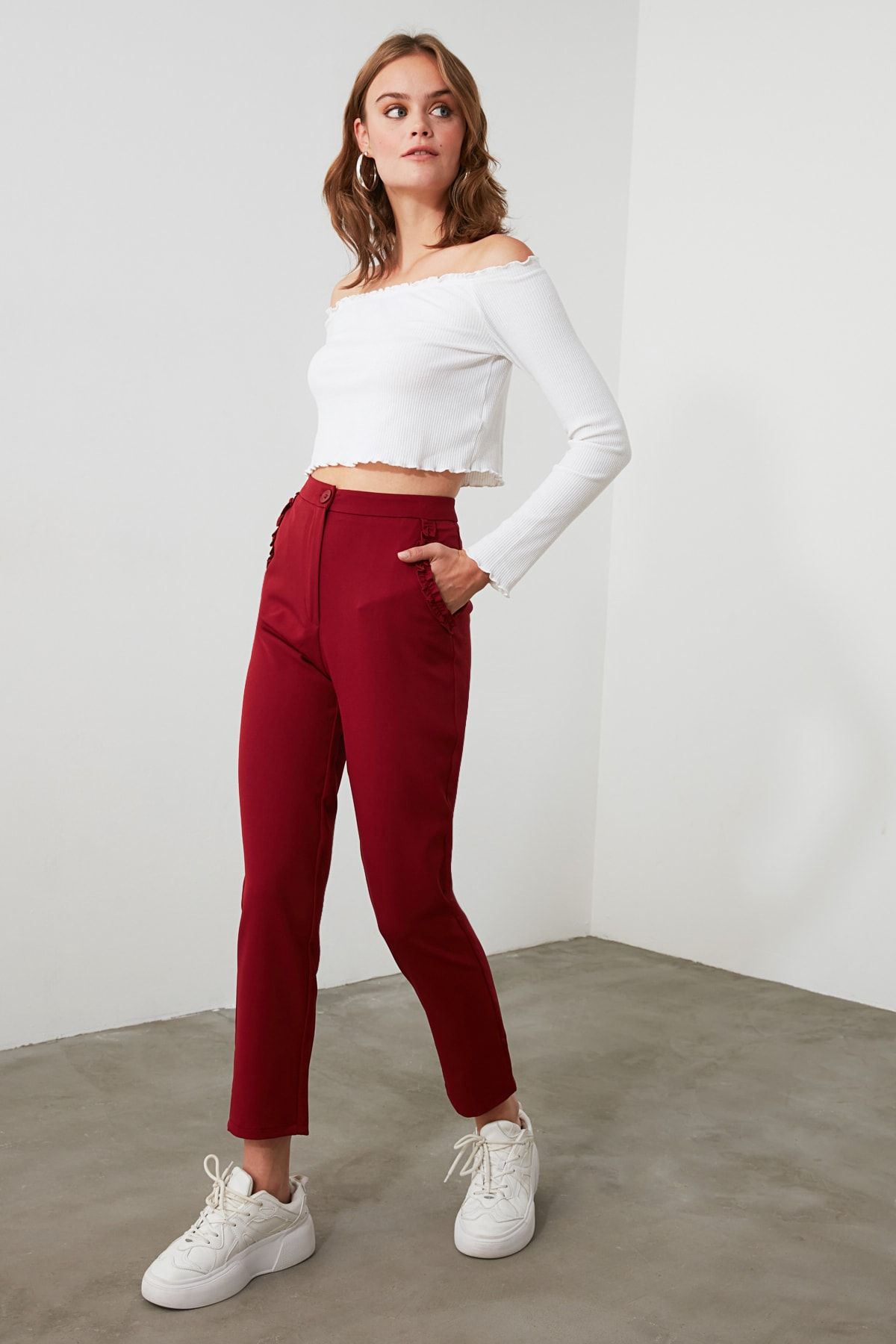 TRENDYOLMİLLA Bordo Basic Pantolon TWOAW21PL0417