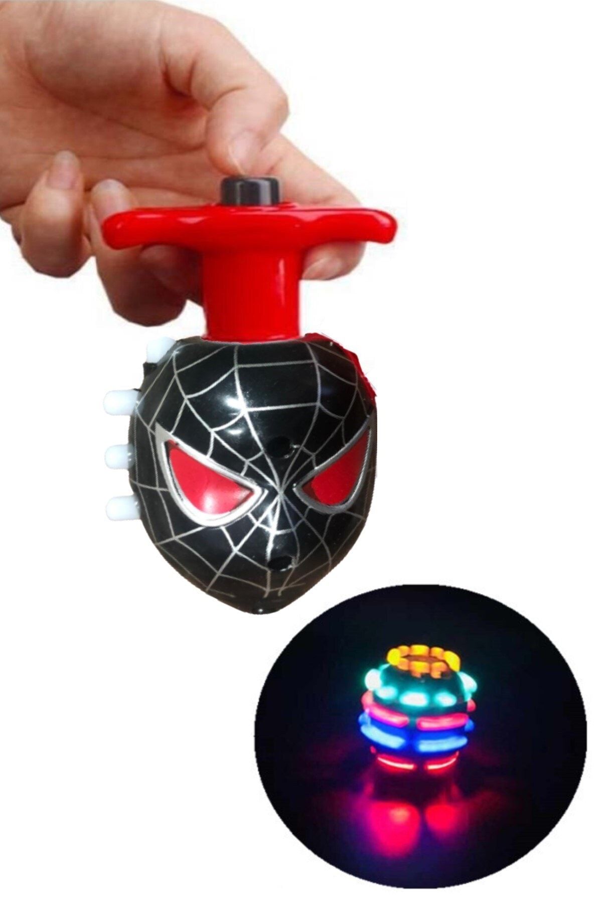 RoseRoi Spiderman Sesli Işıklı Lazerli Oyuncak Topaç Örümcek Adam