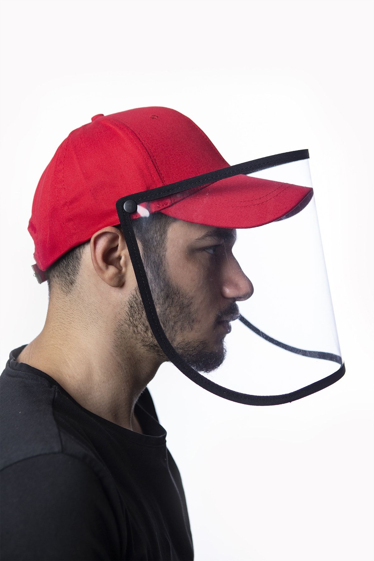ÜN ŞAPKA Kırmızı Siperlikli Şapka Yüz Koruyucu Silinebilir Ayarlanabilir Unisex Çıtçıtlı