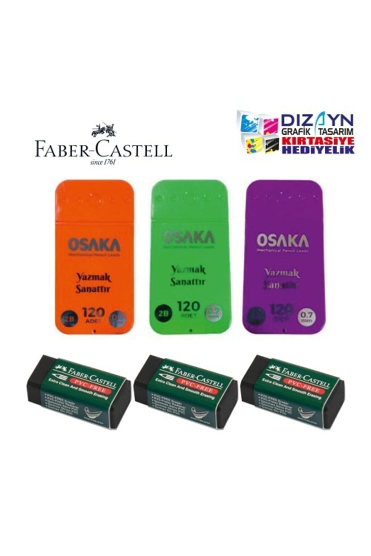 Faber Castell 3 Adet Osaka 0,7min 2b + 3 Adet Siyah Silgi Set
