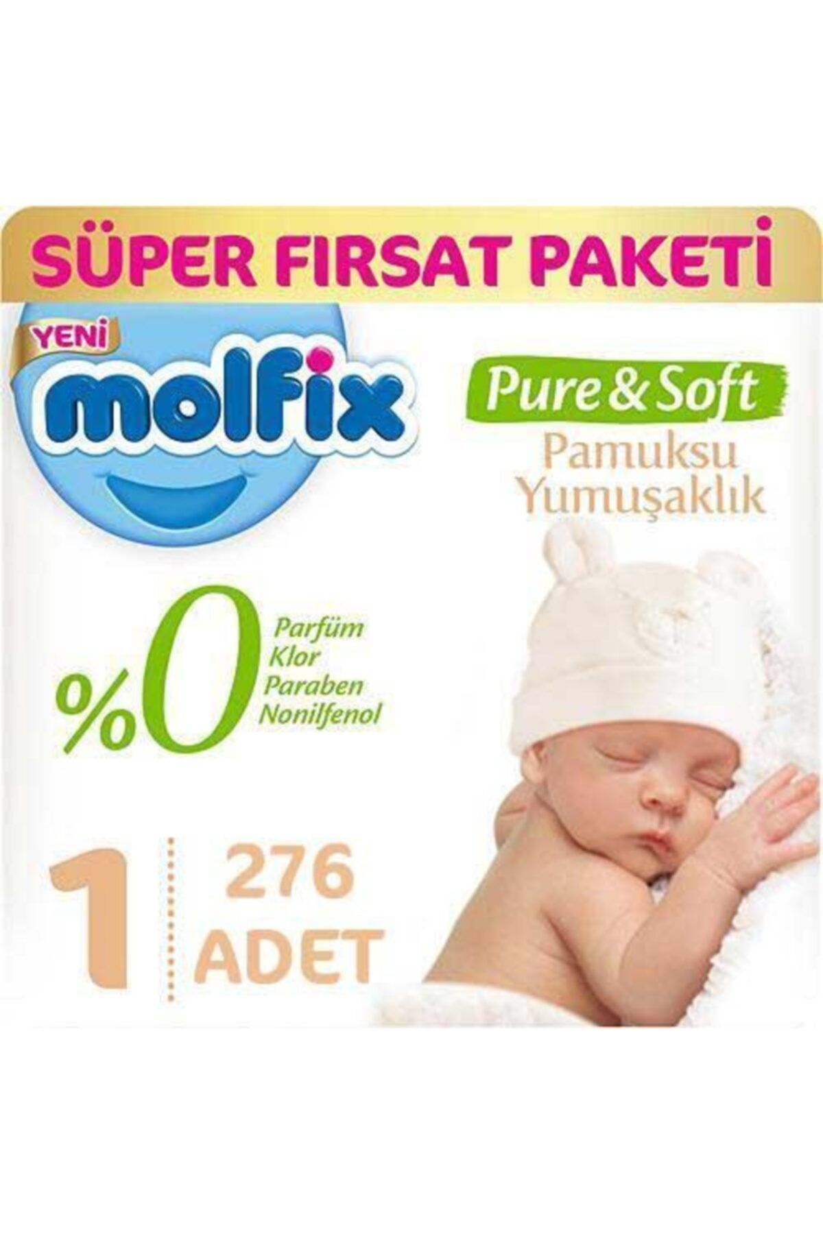 Molfix Bebek Bezi Pure & Soft 1 Beden Yenidoğan Süper Fırsat 276 Adet