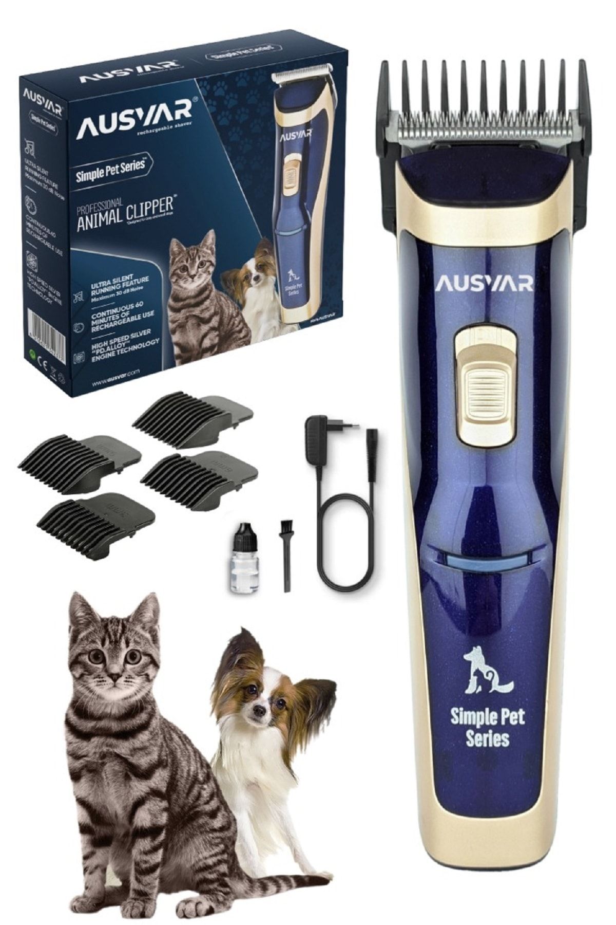 AUSVAR Simple Pet Series Şarjlı Kedi Köpek Tıraş Makinesi Evcil Hayvan Tüy Kesme Traş Makinası