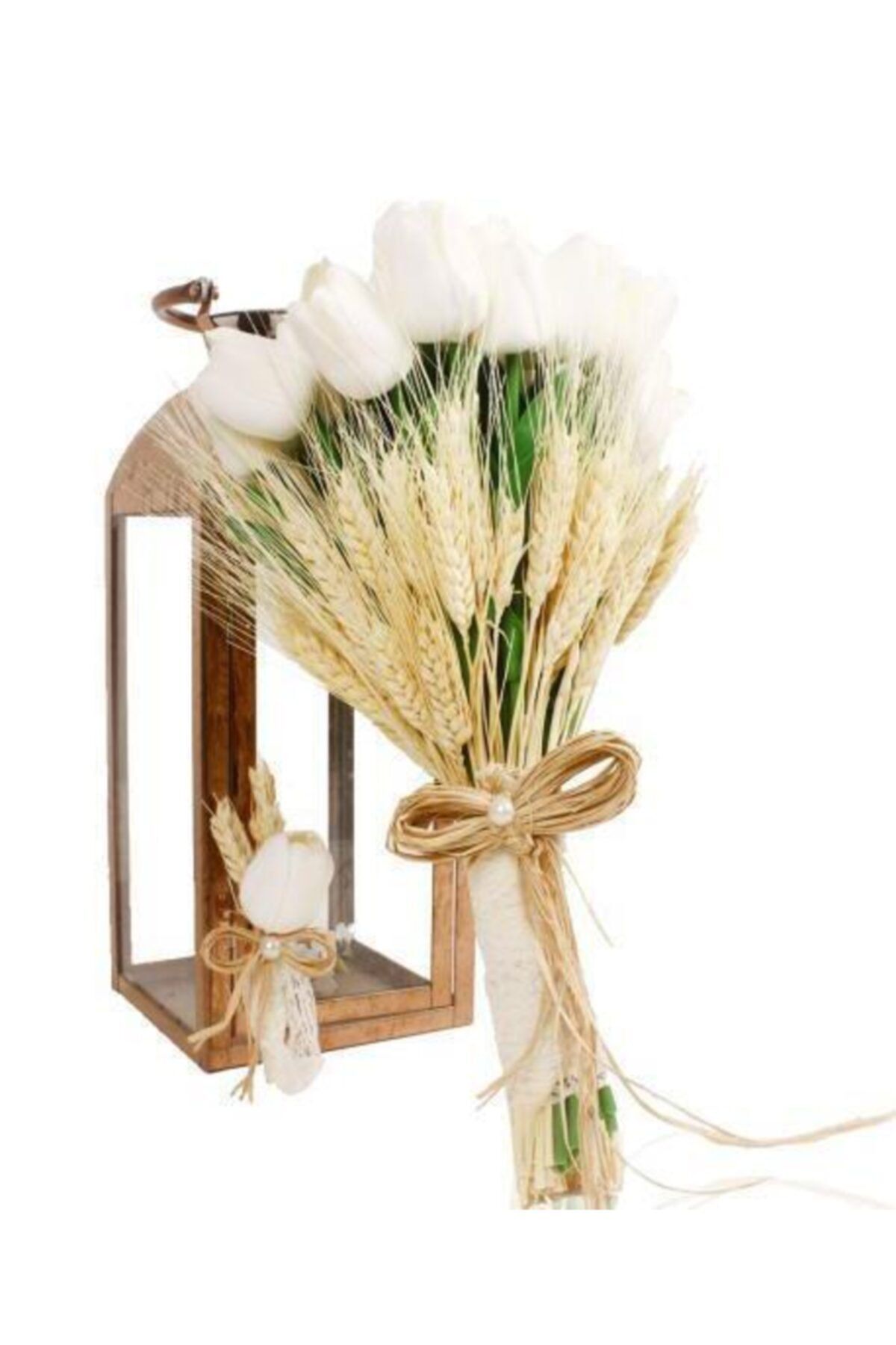 Nettenevime Gelin Çiçeği Yapay Çiçek Beyaz Islak Lale Lale Ve Krem Başak Kuru Çiçek Dalları Gelin Buketi