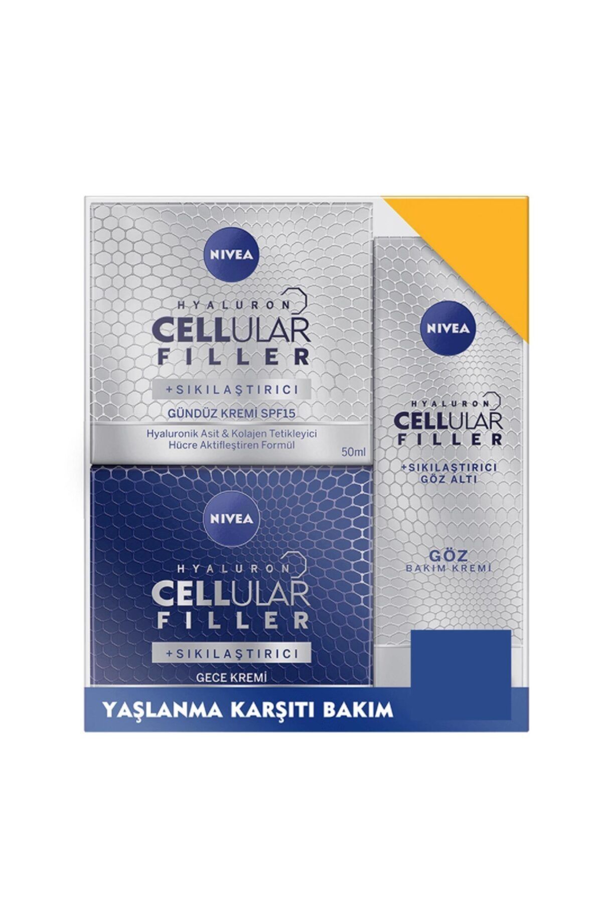 NIVEA Hyaluron Cellular Filler Yaşlanma Karşıtı Sıkılaştıcı Set (gündüz + Gece + Göz)