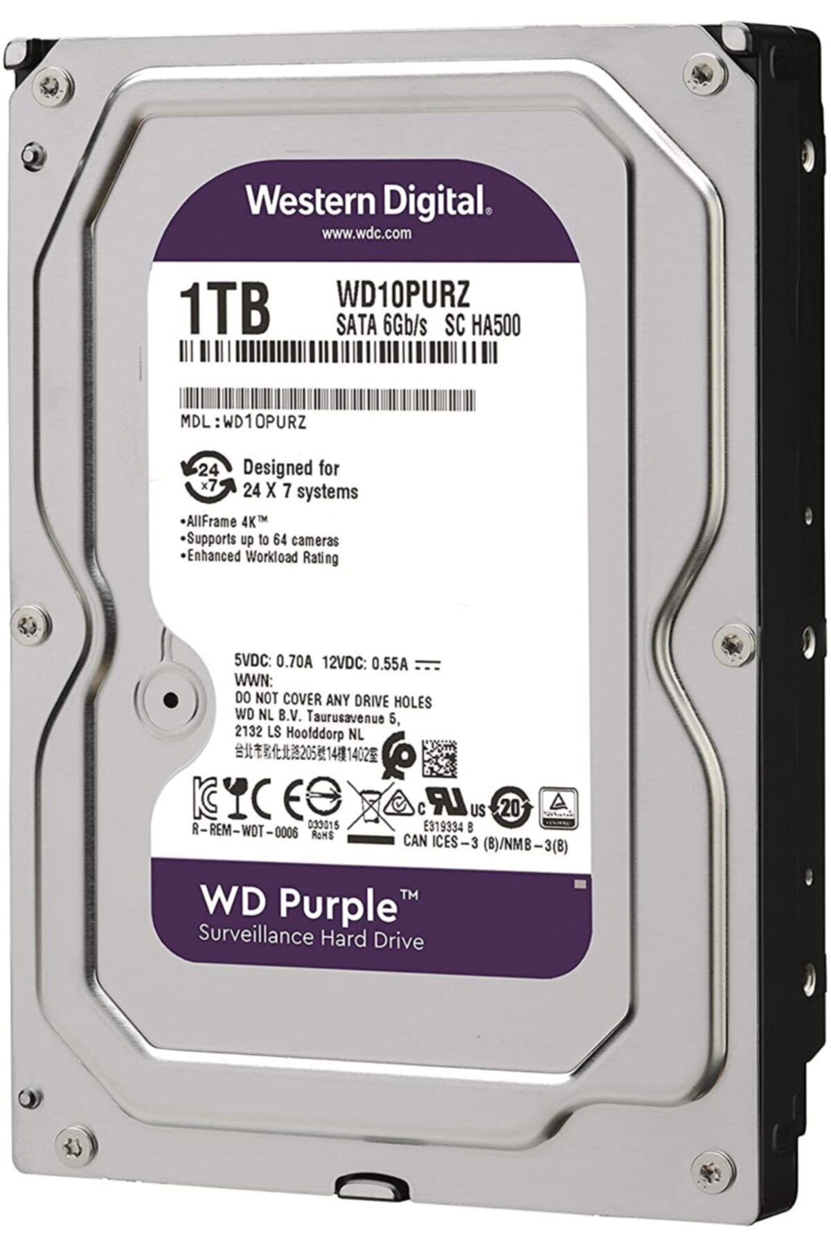 WESTERN DIGITAL Wd Purple Wd10purz 1 Tb 3.5" Sata 3 64 Mb 7/24 Güvenlik Kamerası Diski