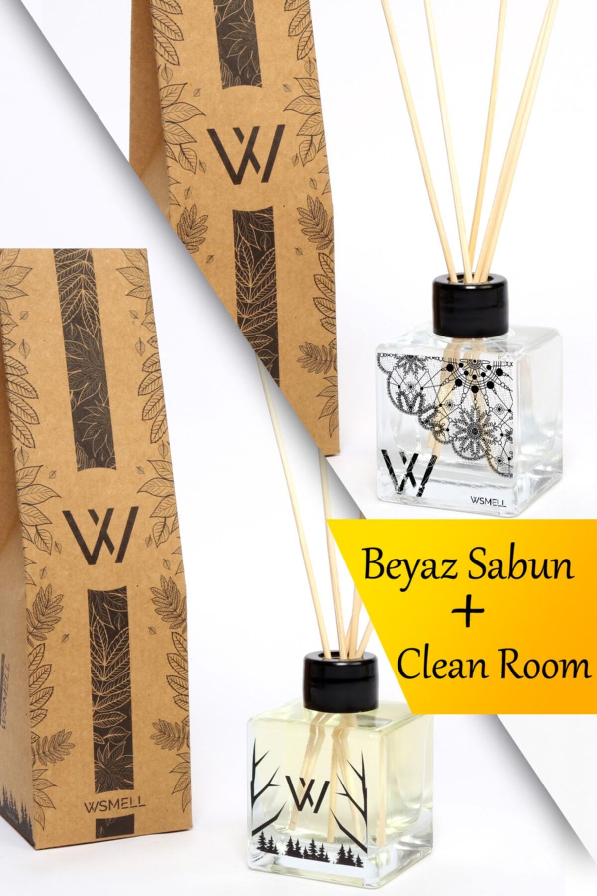 WSMELL Beyaz Sabun & Clean Room 2 Adet 100 Ml Avantajlı Paket Bambu Oda Kokusu 1 Er Adet 2 Farklı Koku