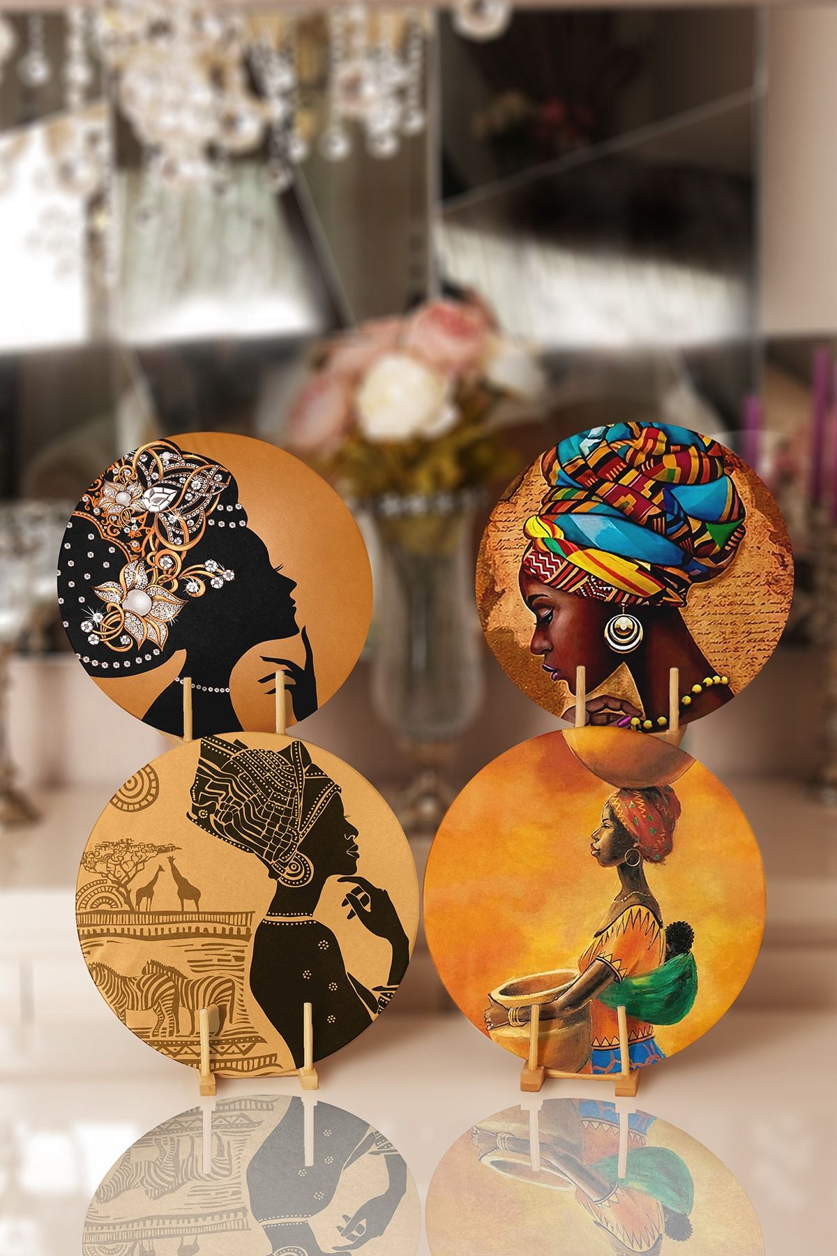 Realhomes 4'lü Afrika Kadın Etnik Tasarımlı Servis Altlığı  Supla