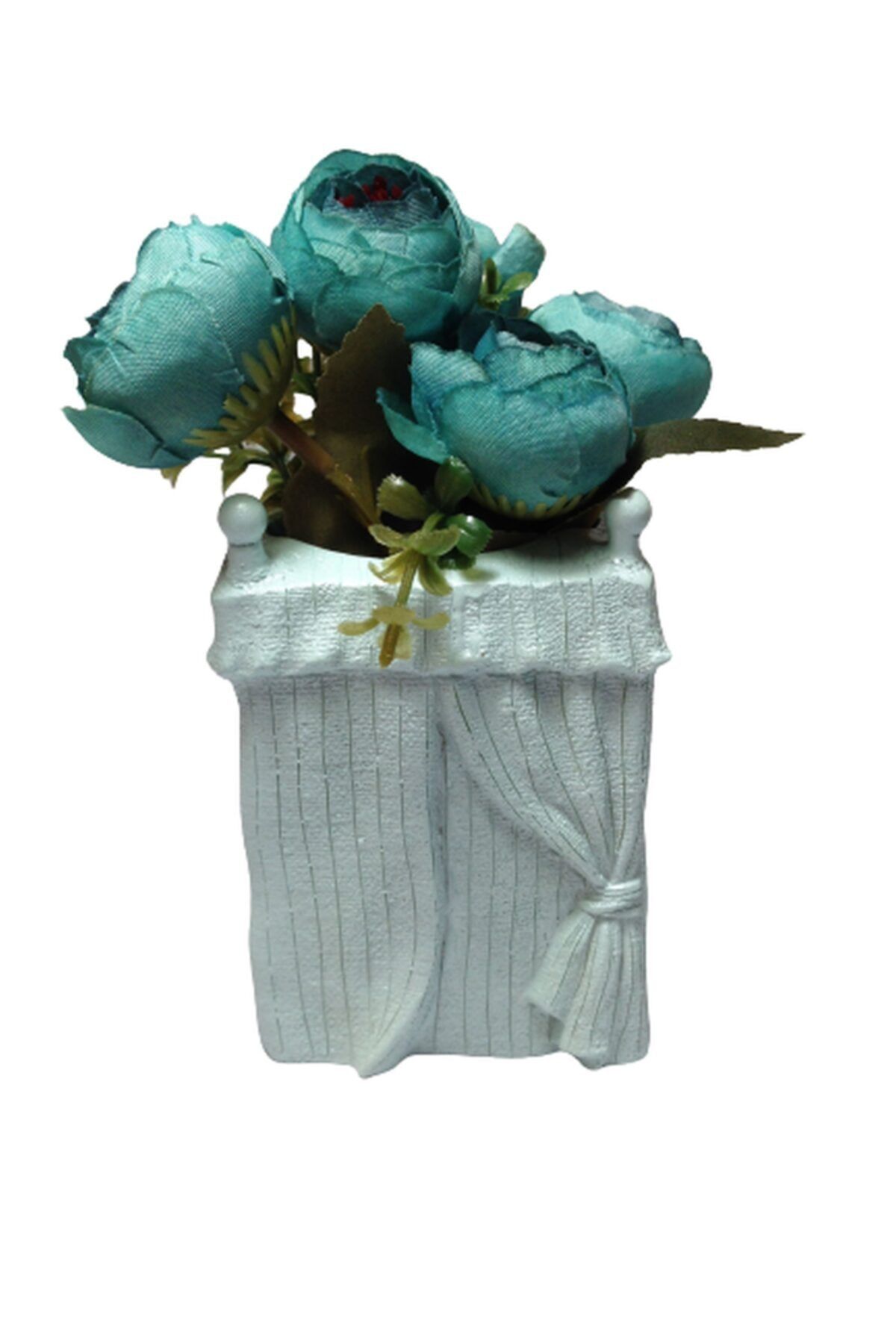 Bosphorus Mavi Gül Yapay Çiçek Mini Vazolu 20cm