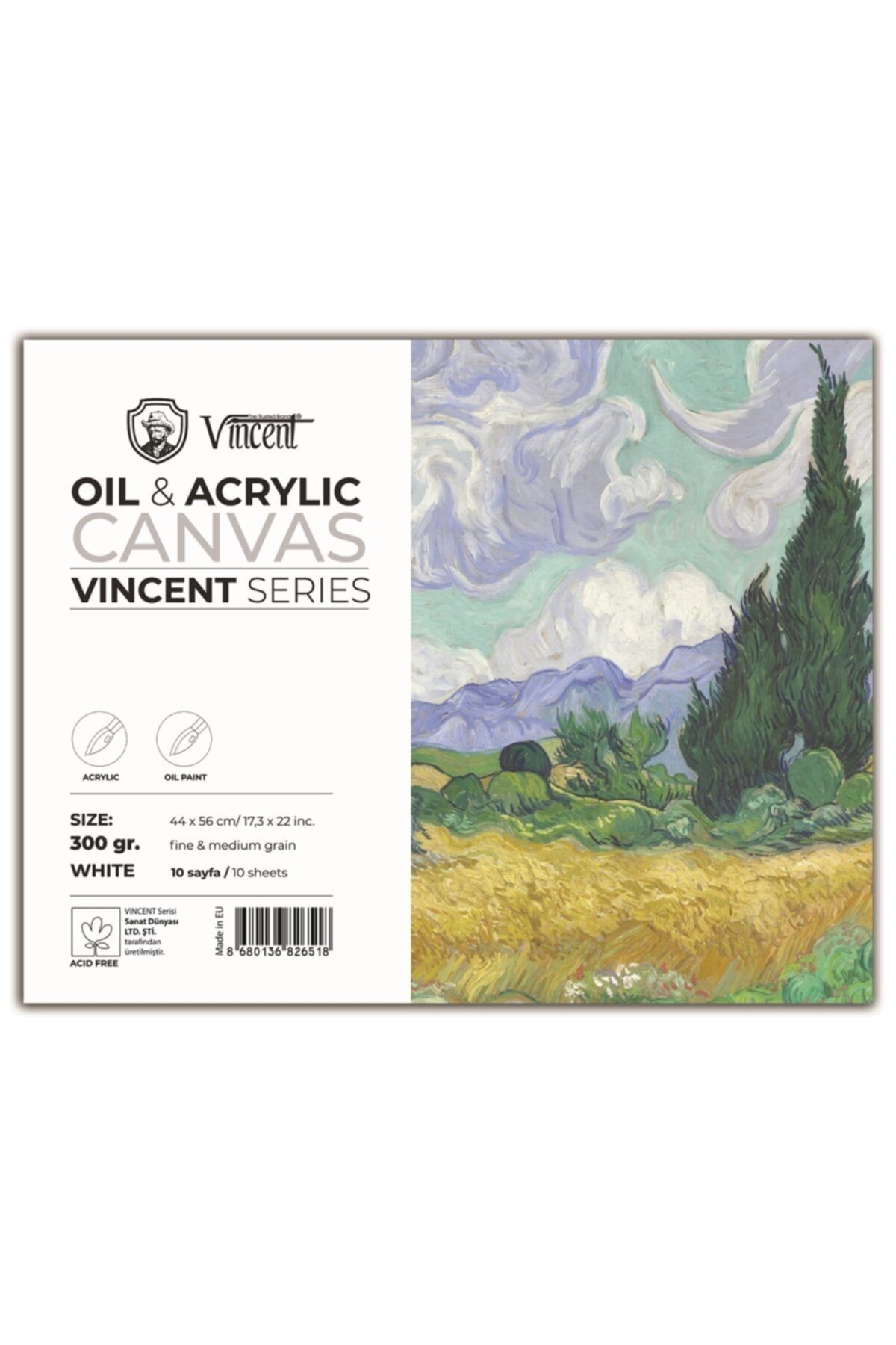 Vincent Vıncent Oıl Acrylıc Canvas Whıte 300gr 44cmx56cm 10 Sayfa Yağlı Ve Akrilik Boya Defteri