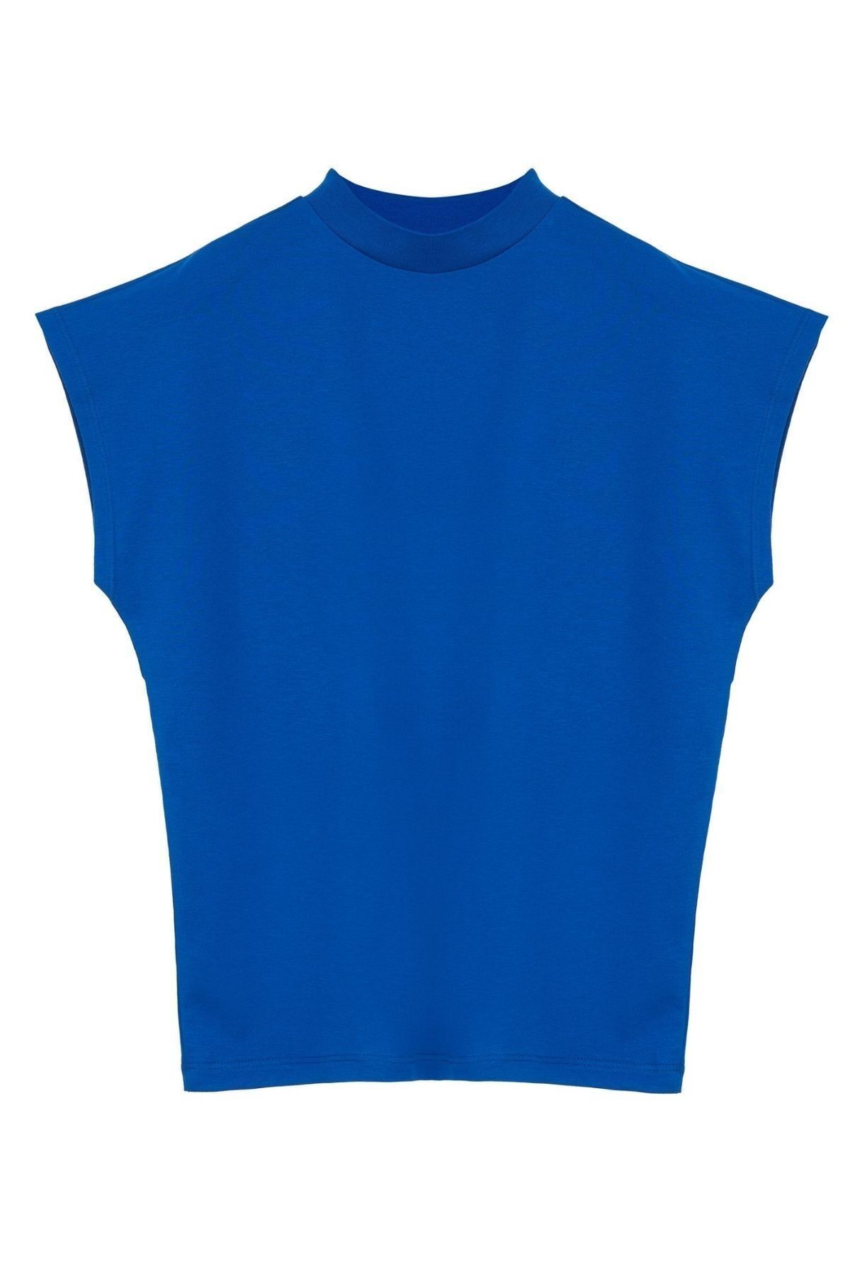 Basic Co Cate Dik Yaka (mock Neck) Kobalt Mavi T-shirt
