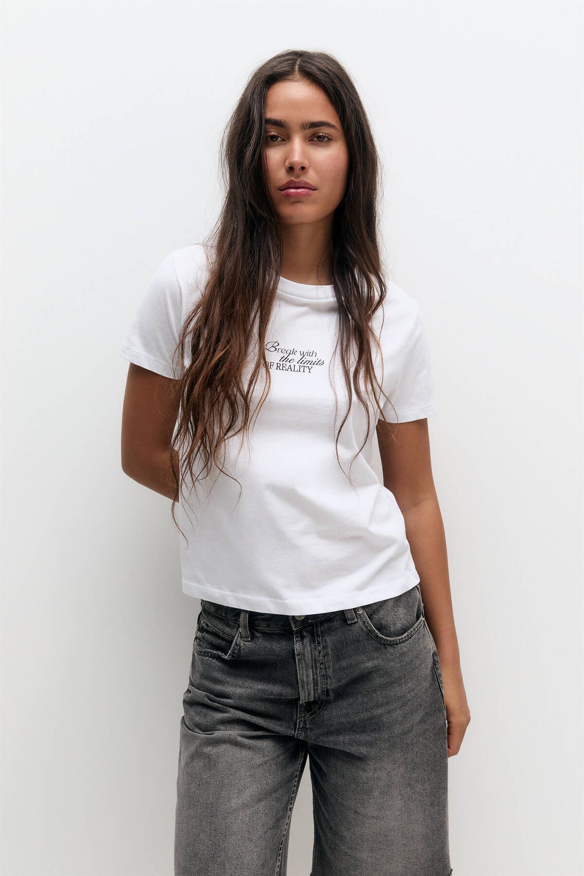 Pull & Bear Sloganlı kısa kollu t-shirt