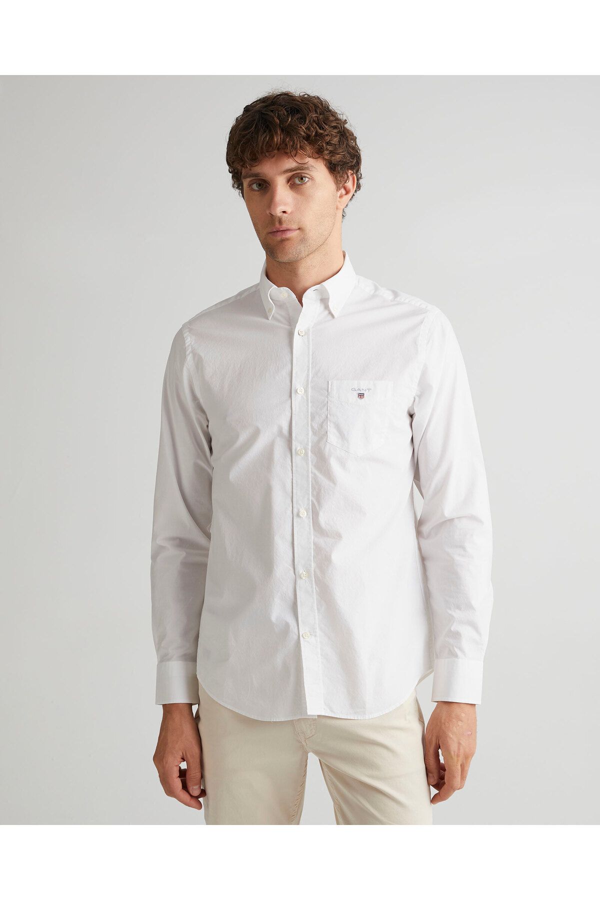 Gant Erkek Beyaz Regular Fit Düğmeli Yaka Broadcloth Gömlek