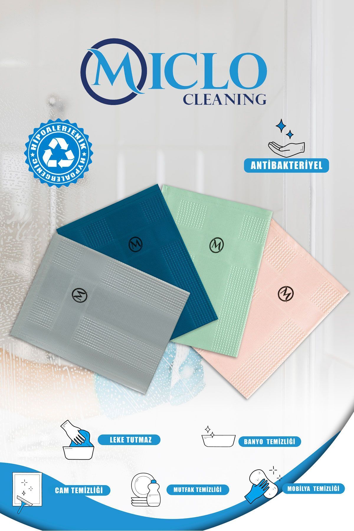 MICLO CLEANING Mikrofiber Temizlik Bezi | Sihirli Bez | 4lü Paket | Somon Serisi | 40x60cm