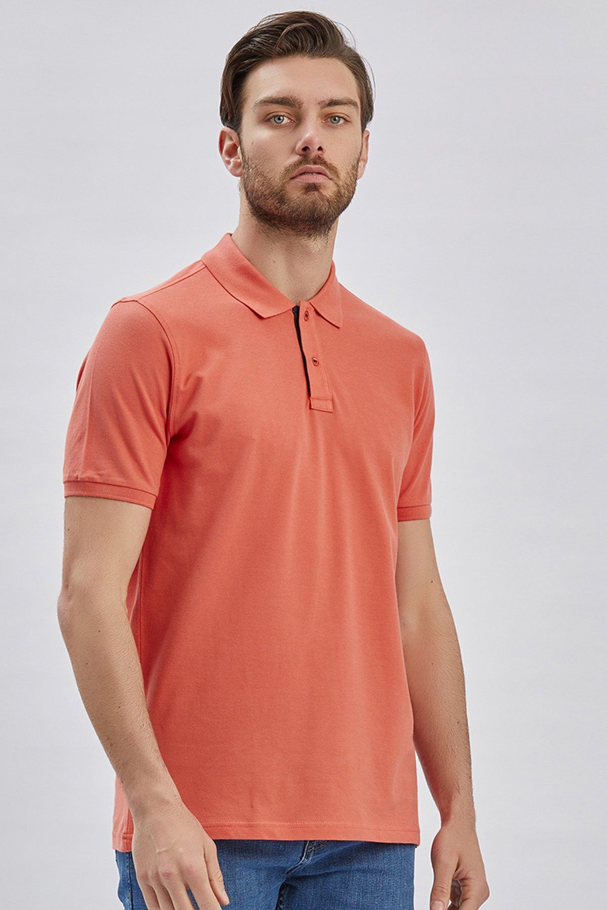 İmza Pembe Pike Polo Yaka Garnili Pamuklu Likralı Casual Slim Fit Dar Kesim Tişört 1011240156