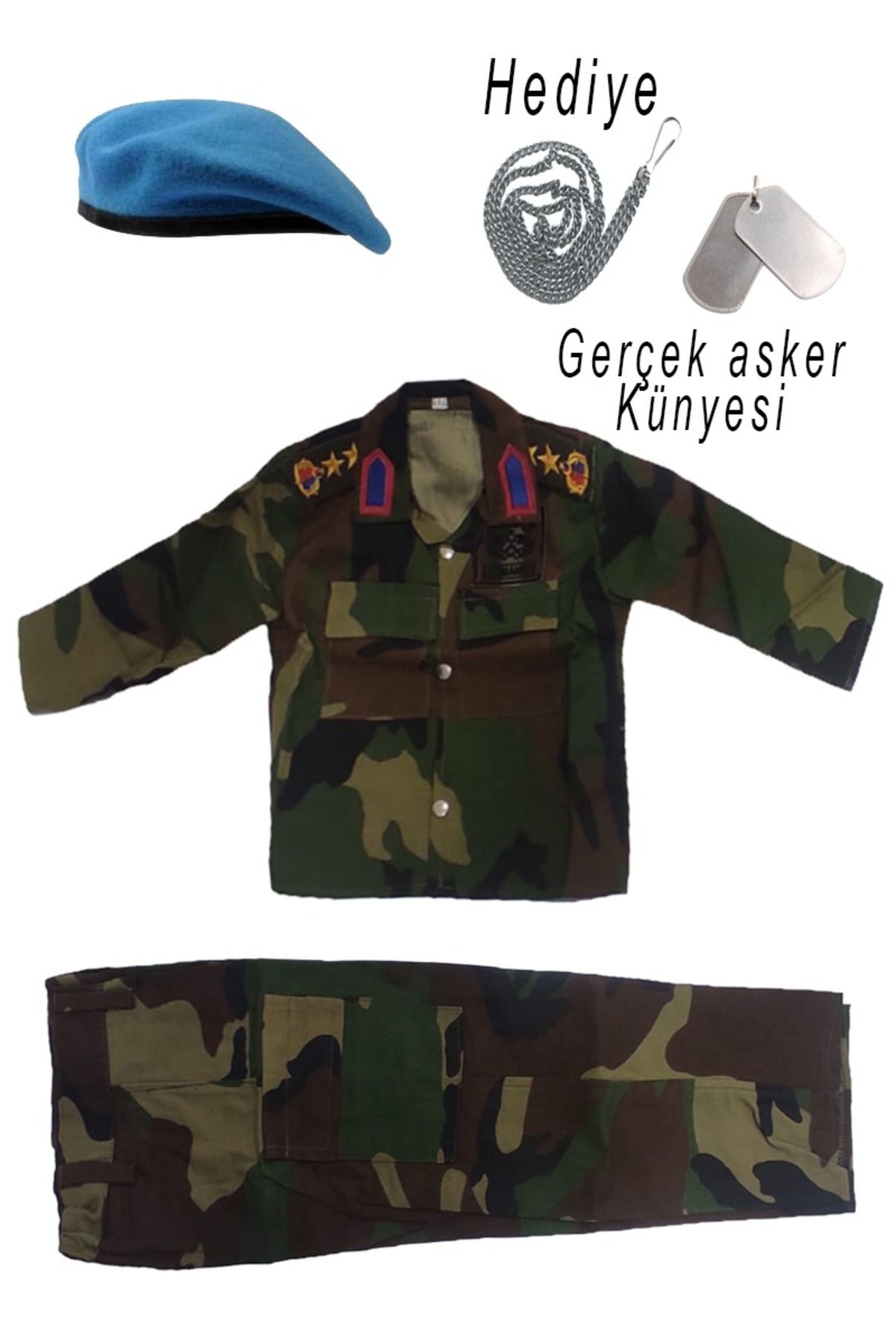 SİNGLE SWORD Çocuk Asker Kostümü - komando Çocuk Asker gömlekli Kamuflaj Takım - Gerçek Asker Künyesi Hediyeli