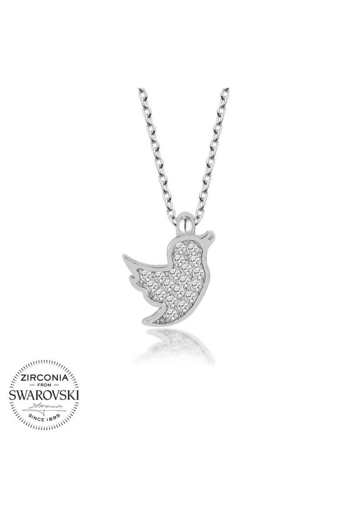 Gumush Swarovski Taşlı Gümüş Kuş Kolye