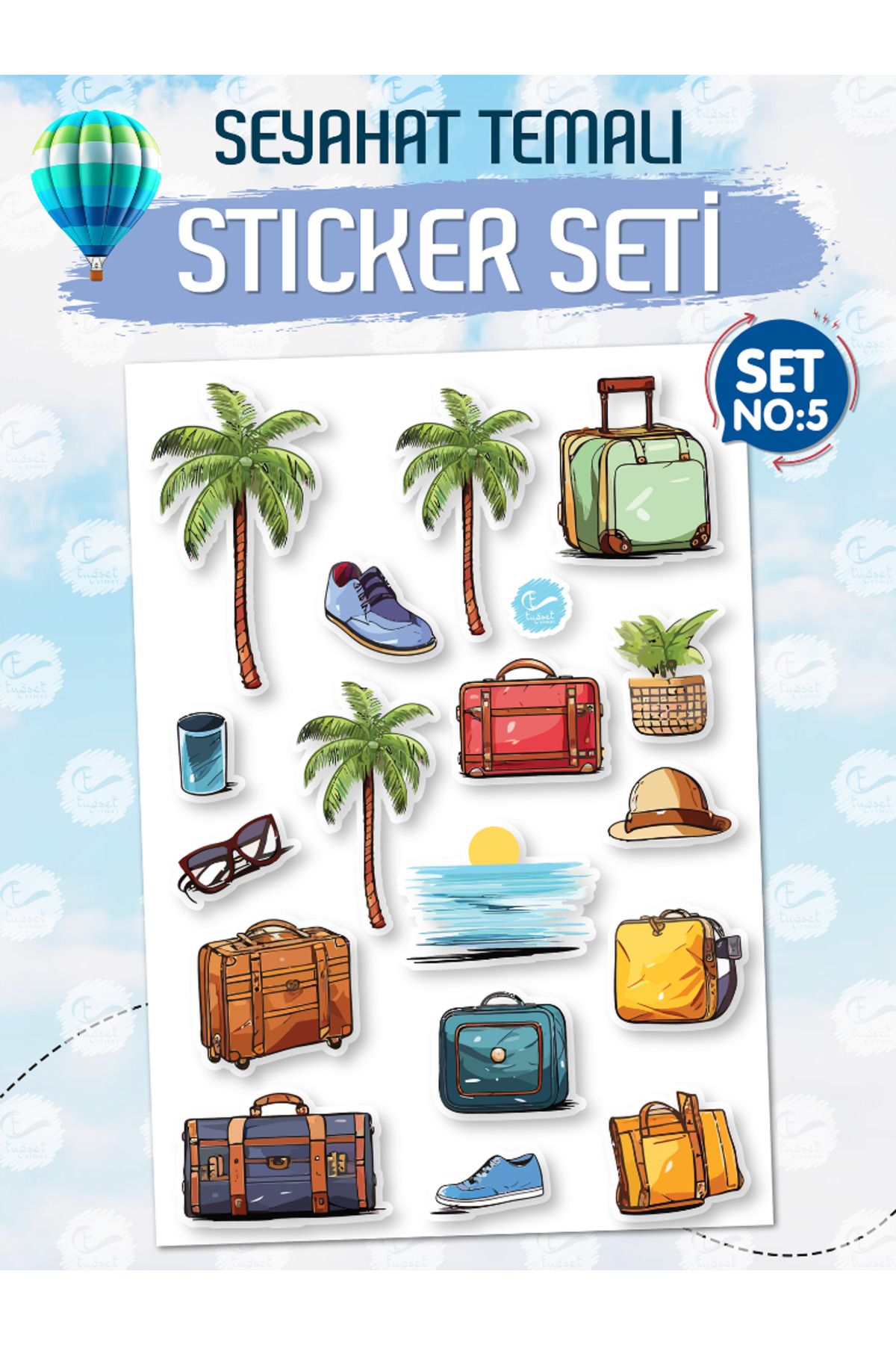 TUĞSET ETİKET Seyahat Temalı Bavul Sticker Etiket Çıkartma S5 (Laptop Tablet Suluk Telefon Valiz Defter Kitap)-T97
