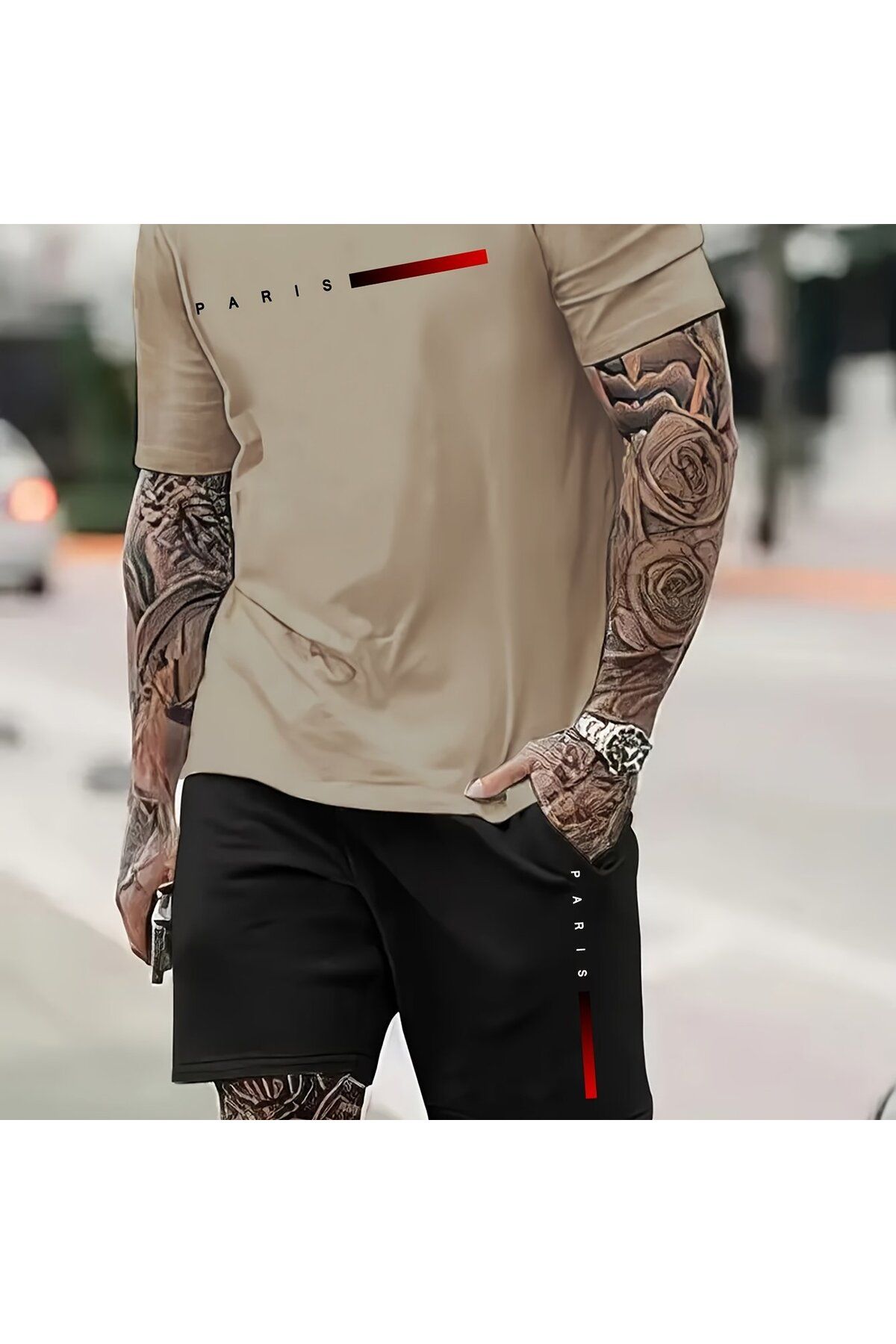 GALASHOP Paris Pattern Print Short T-shirt Set