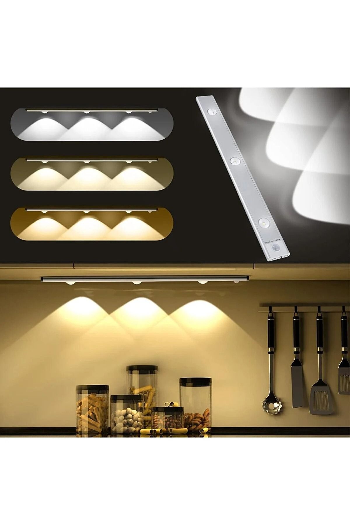 ledalemi Mutfak Dolap Altı Lambası Hareket Sensörlü LED Aydınlatma, USB ile Şarj Edilebilir, Taşınabilir,40cm