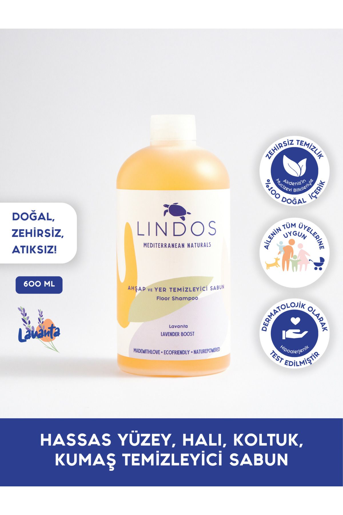 Lindos Çok Amaçlı Doğal Halı & Koltuk Yıkama Şampuanı Bitkisel Arap Sabunu 600 ml