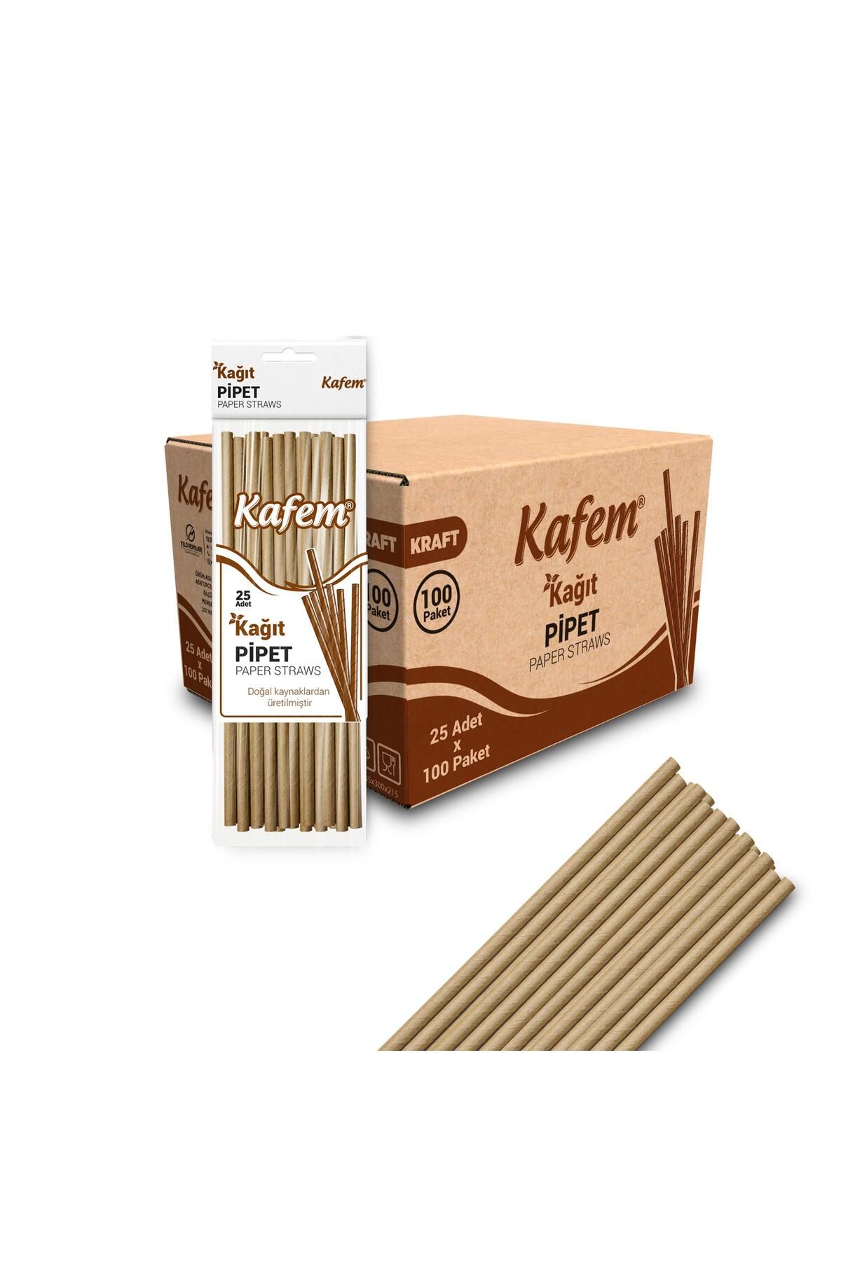 KAFEM Kraft Kağıt Pipet 19,5cm 25li x 100 Paket (Koli)