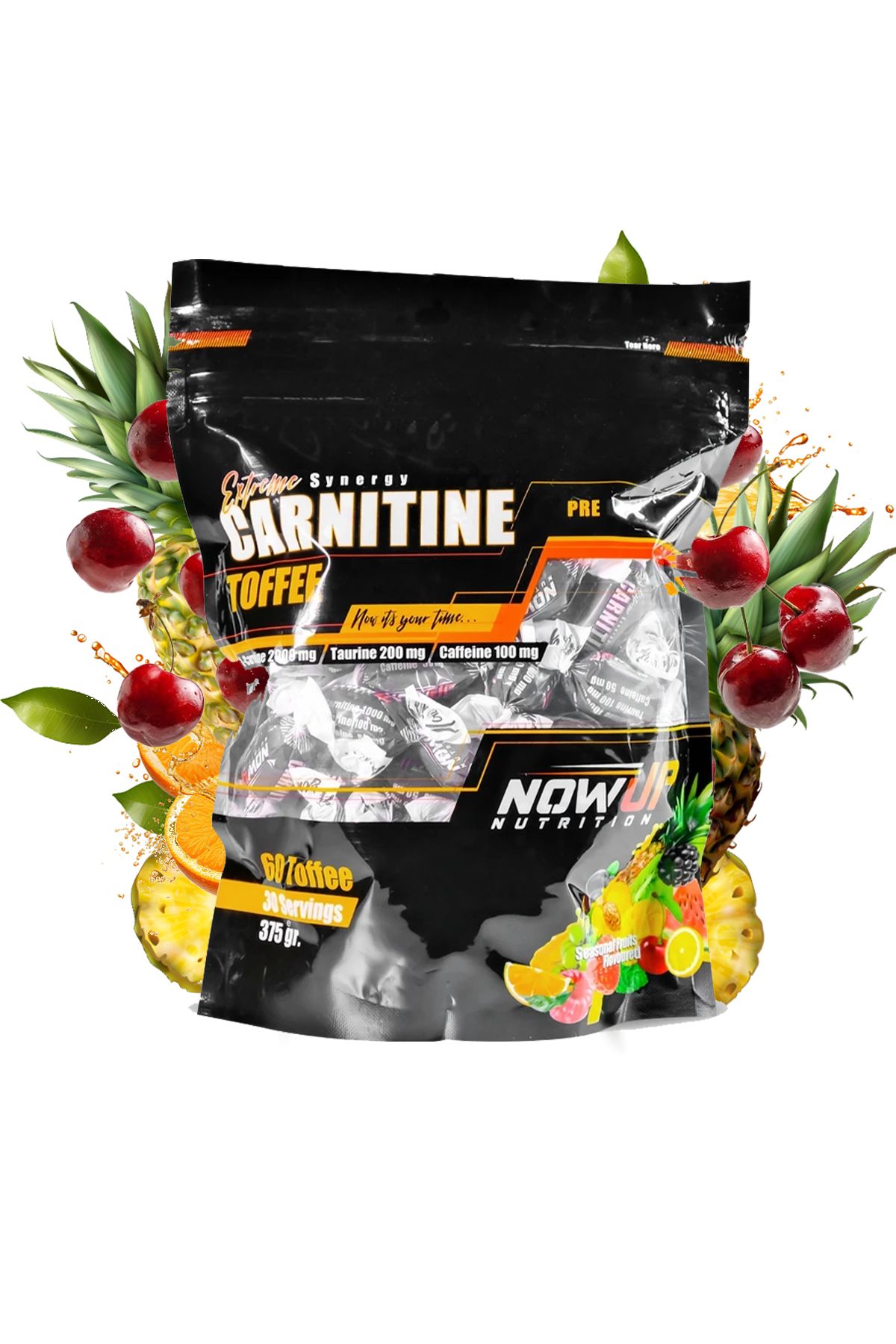 NOWUP NUTRITION Extreme Synergy Carnitine Toffee / Mevsim Meyveleri Aromalı / 60 Adet L-carnitine Toffee / 30 Servis