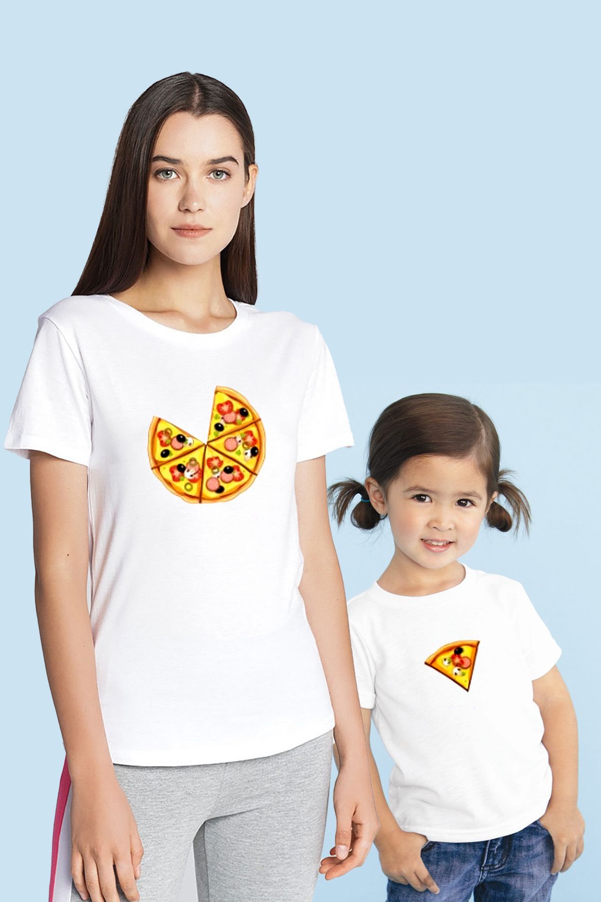 Tshirthane Pizza ve Dilimi Anne Kız & Oğul tişört (TEK ÜRÜN FİYATIDIR KOMBİN YAPMAK İÇİN 2 ADET SEPETE EKLEYİNİ