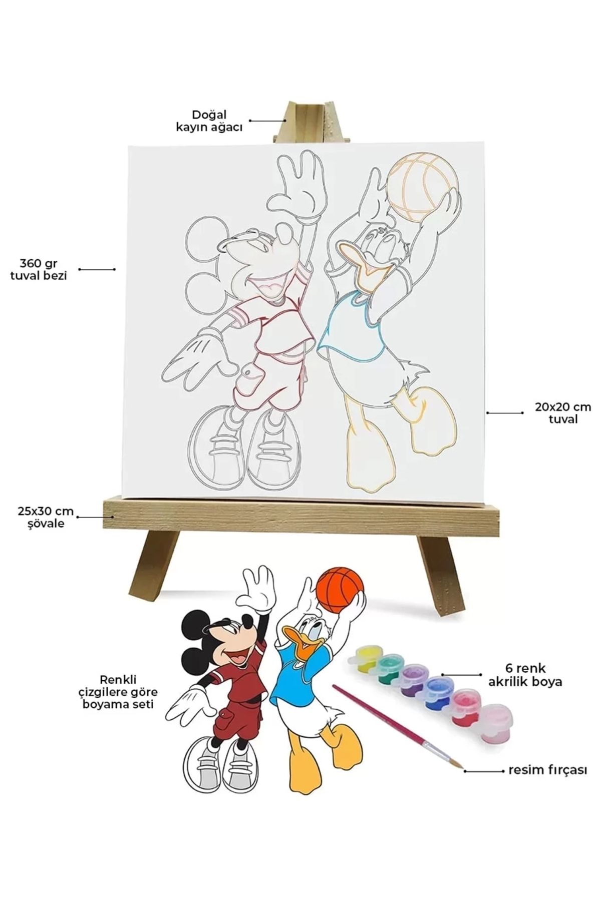 Tabdiko Renklerle Çocuk Boyama Hobi Setleri 20 X 20 Cm Tuvale Şasesine Gerili Mickey Mouse Ve Donald Duck