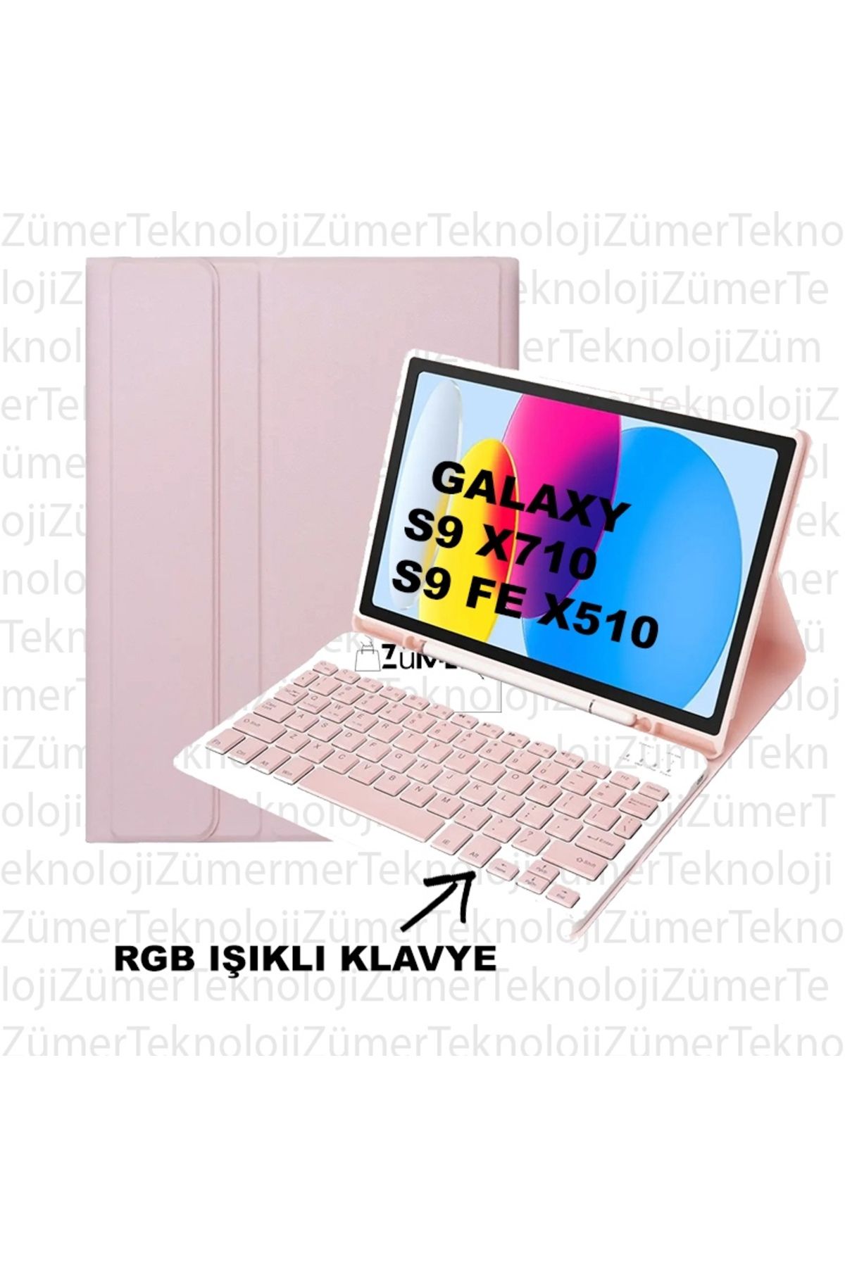 Clemon Samsung Galaxy Tab S9/S9 FE 10.9 İnc Uyumlu BT Özellikli Rgb Işıklı Türkçe Q Klavyeli Tablet Kılıfı