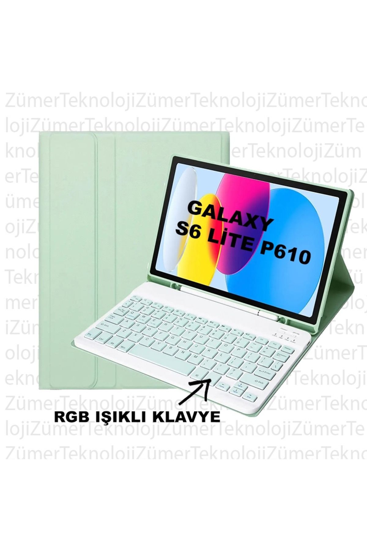 Clemon Samsung Galaxy Tab S6Lite P610 Uyumlu Bluetooth Özellikli Rgb Işıklı Türkçe Q Klavyeli Tablet Kılıfı