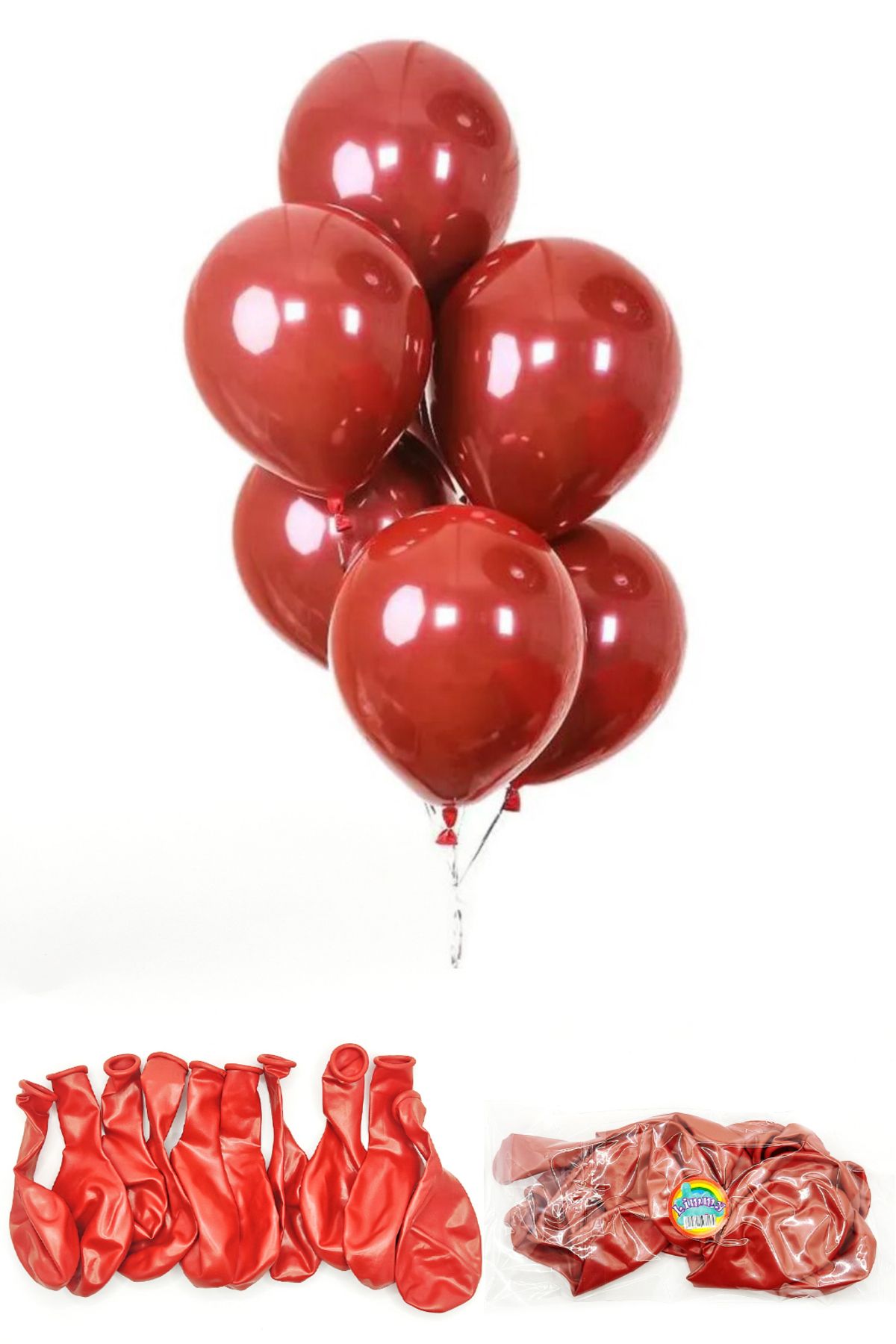 Limmy Metalik Balon Parlak Renkli 10'lu Paketli Balon 12 Inç - Kırmızı