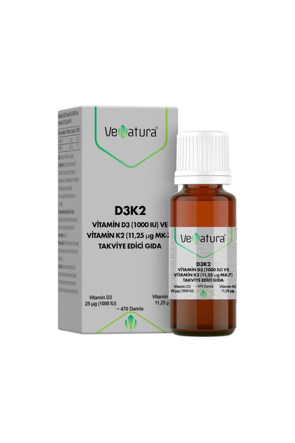 Venatura Vitamin D3(1000 IU) Ve K2 (11,25 UG MK-7) 20 ml