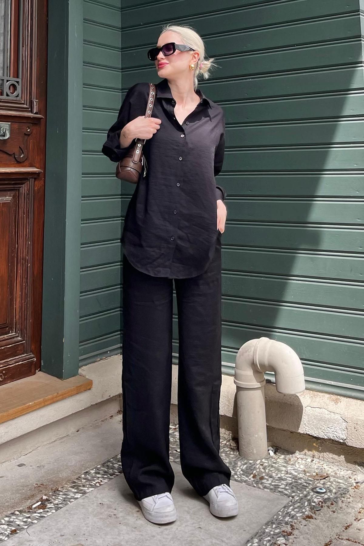 Madmext Siyah Gömlek Pantolon İkili Takım MG2117