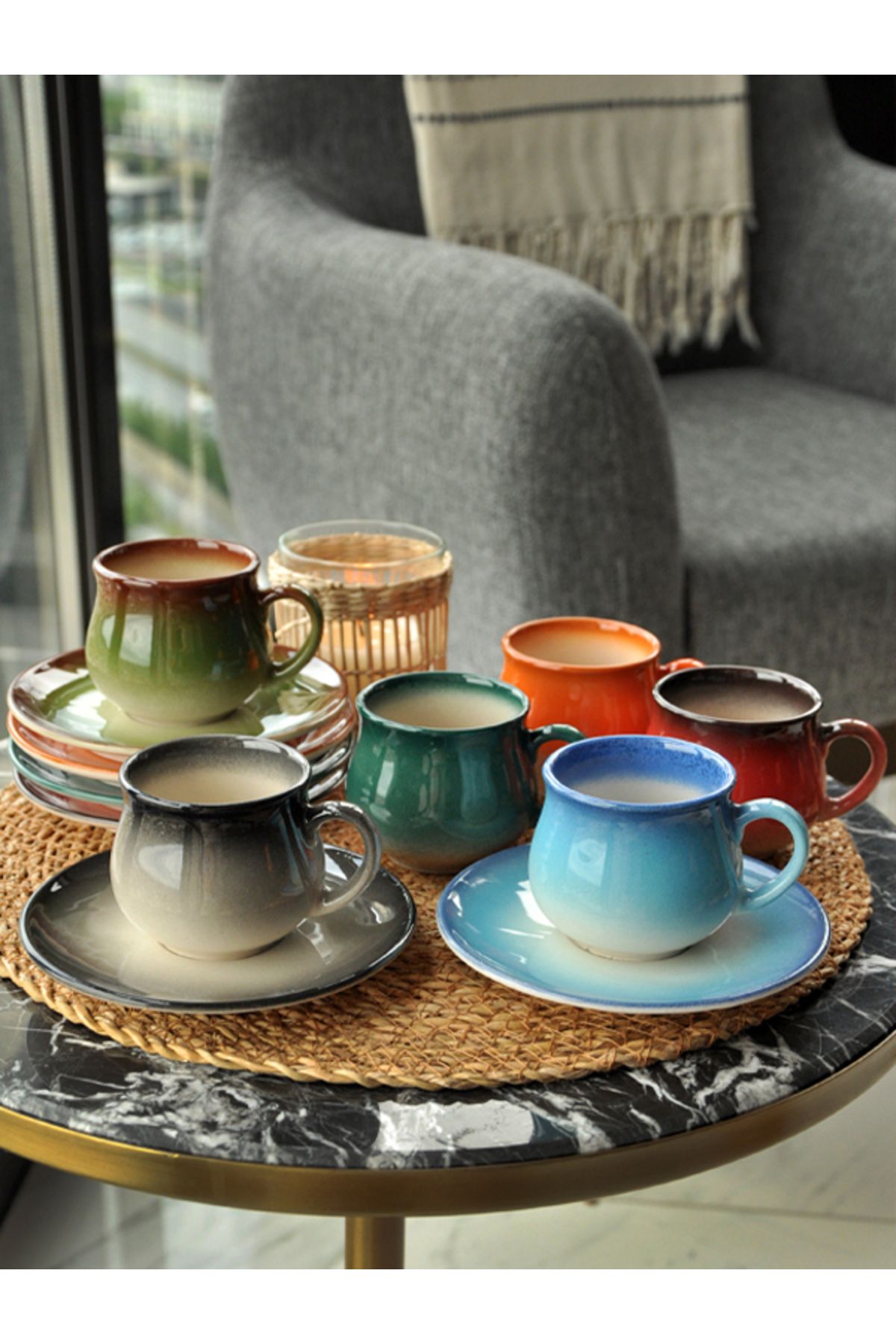 M'art Home Bademli Renkli 6 lı Kahve Fincan Takımı 150 Ml