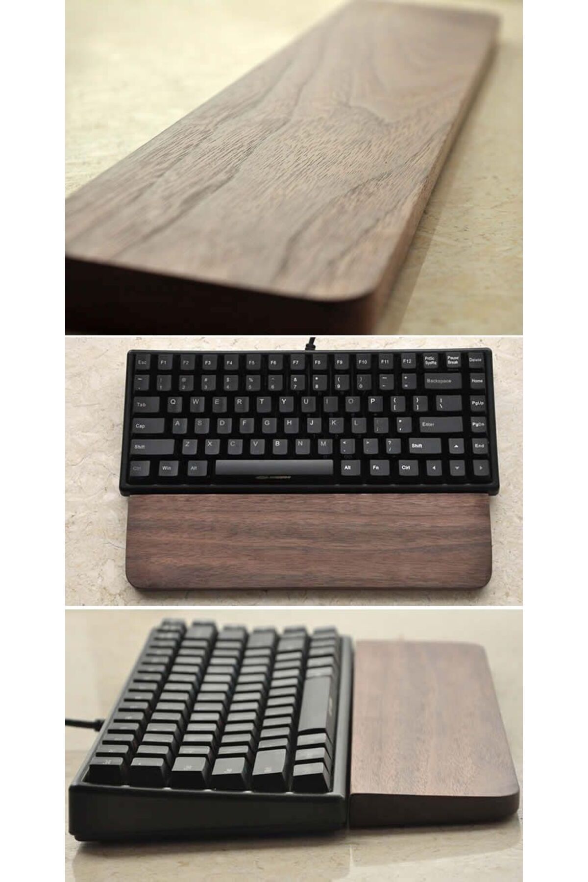 ONTİC ONTIC Klavye Bilek Desteği-Ceviz Doğal Ahşap Ergonomik Estetik Soft 87 Keyboard