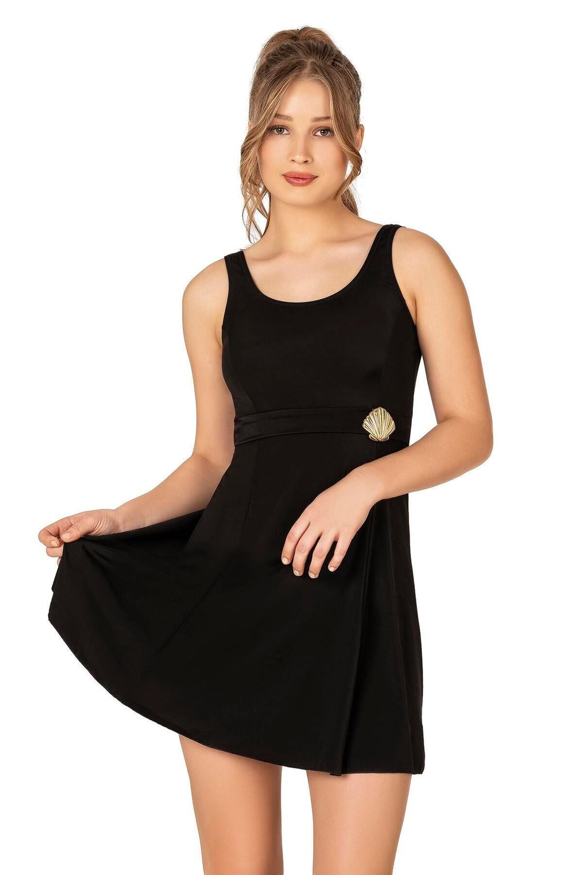 Endeep Kadın Deniz Kabuğu Aksesuarlı Elbise Etekli Mayo