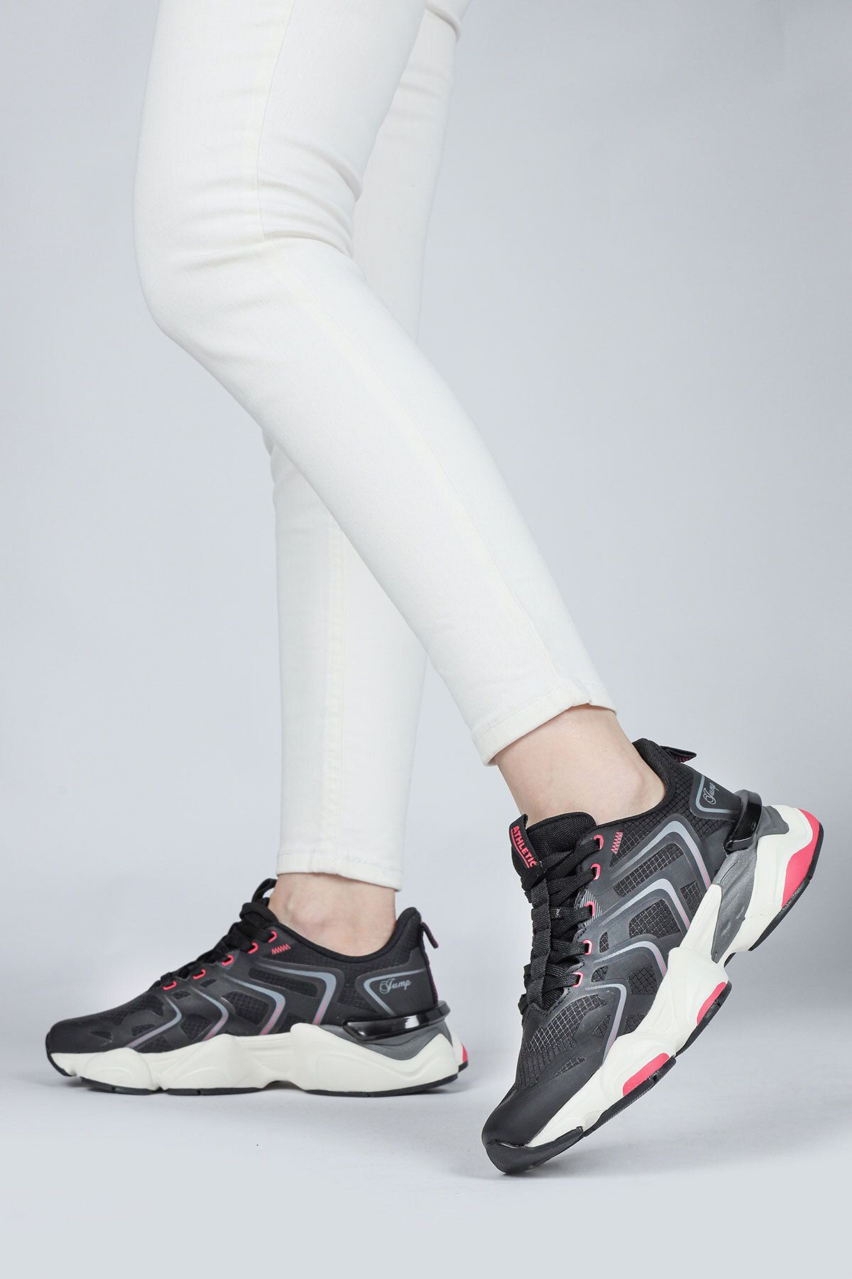Jump 29907 Siyah - Fuşya Kadın Sneaker Günlük Spor Ayakkabı