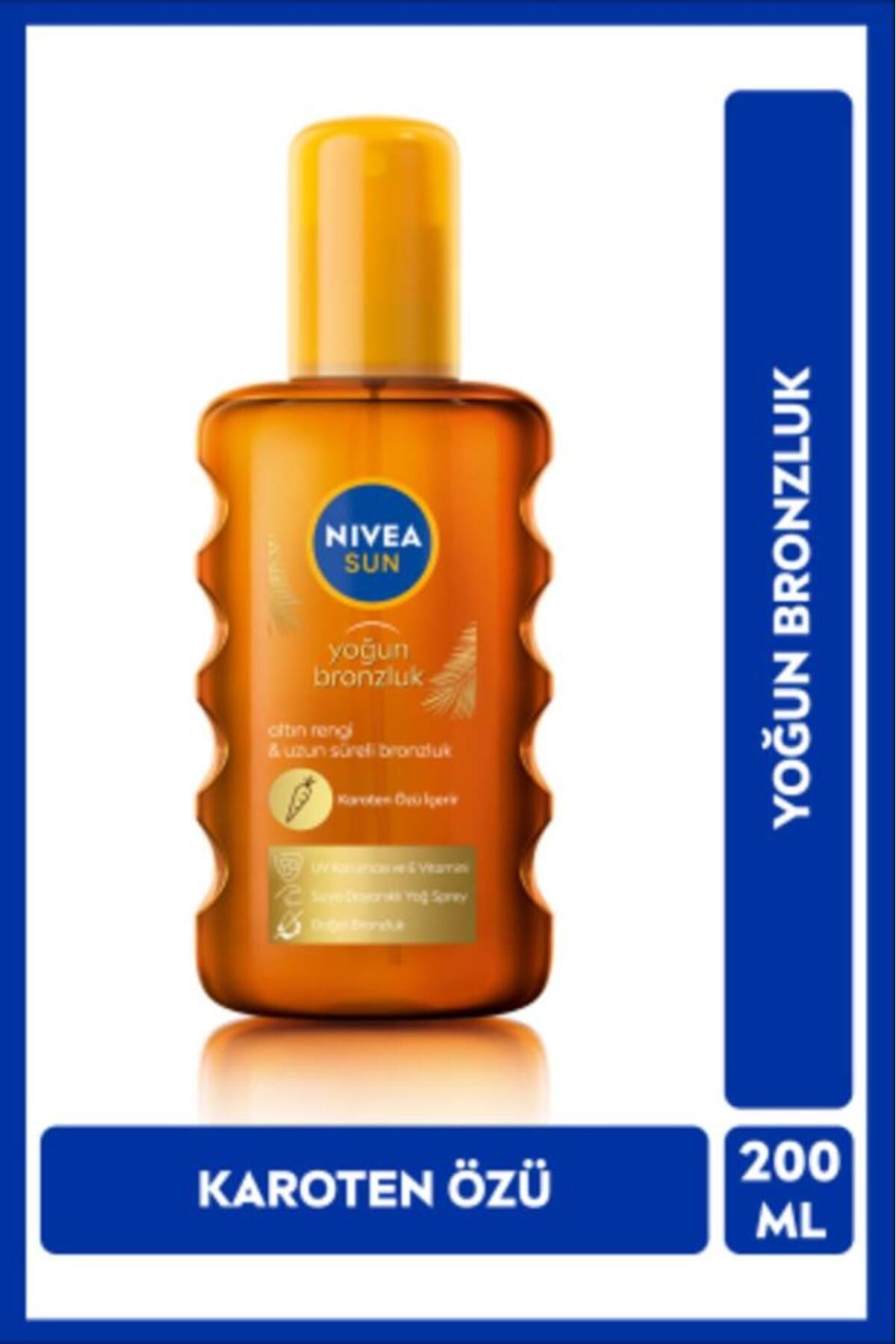 NIVEA Karoten Özlü Yoğun Bronzlaştırıcı Güneş Yağ Sprey 200ml, E Vitamini, UVA Koruması, Doğal Bronzluk