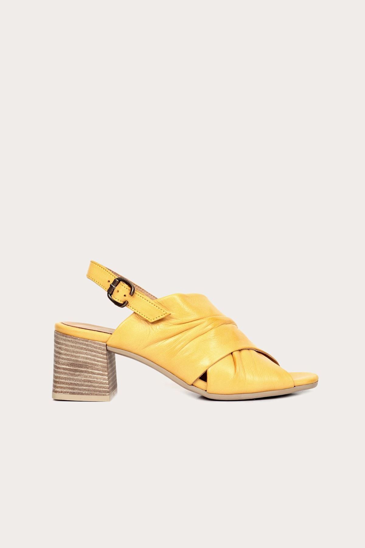 BUENO Shoes Sarı Deri Kadın Topuklu Ayakkabı
