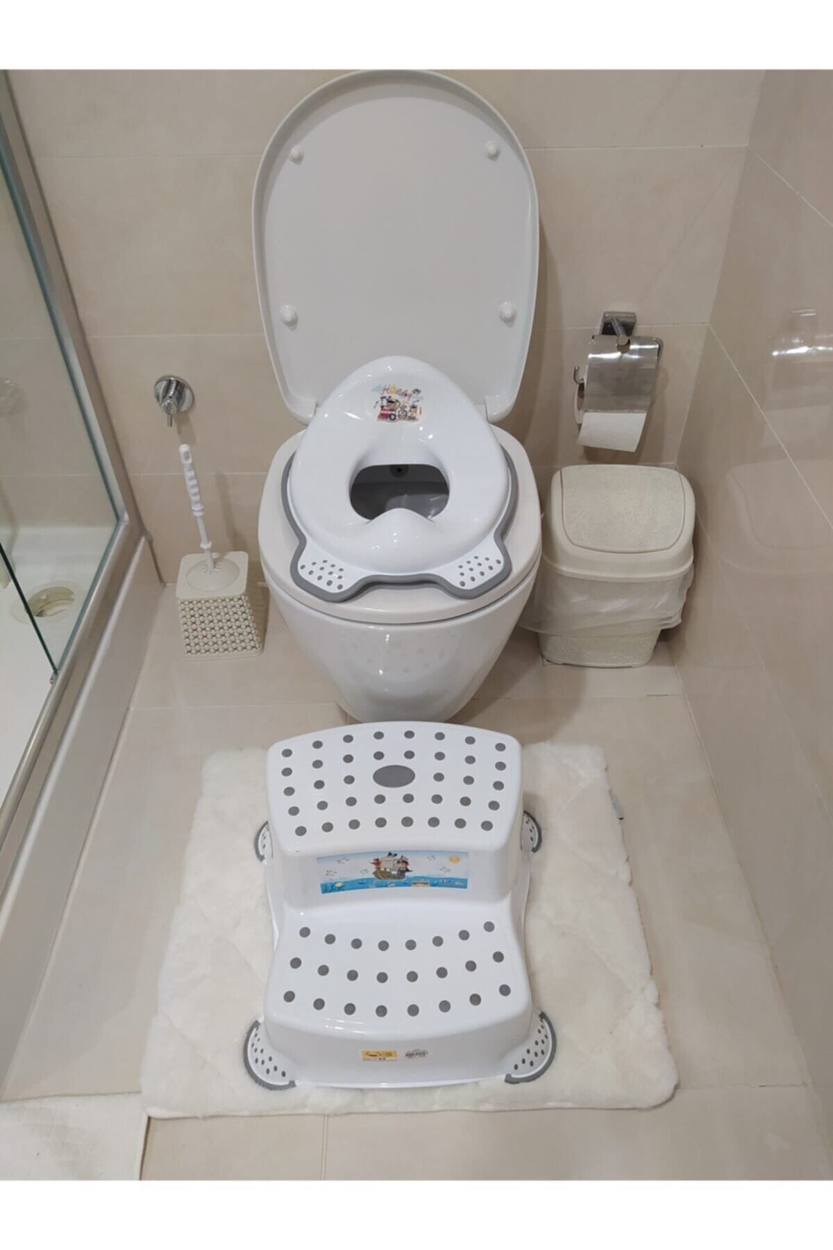 4KİDS Kaydırmaz Çocuk Taburesi Çift Basamaklı Çocuk Basamak Çocuk Klozet Adaptörü Tuvalet Alıştırma