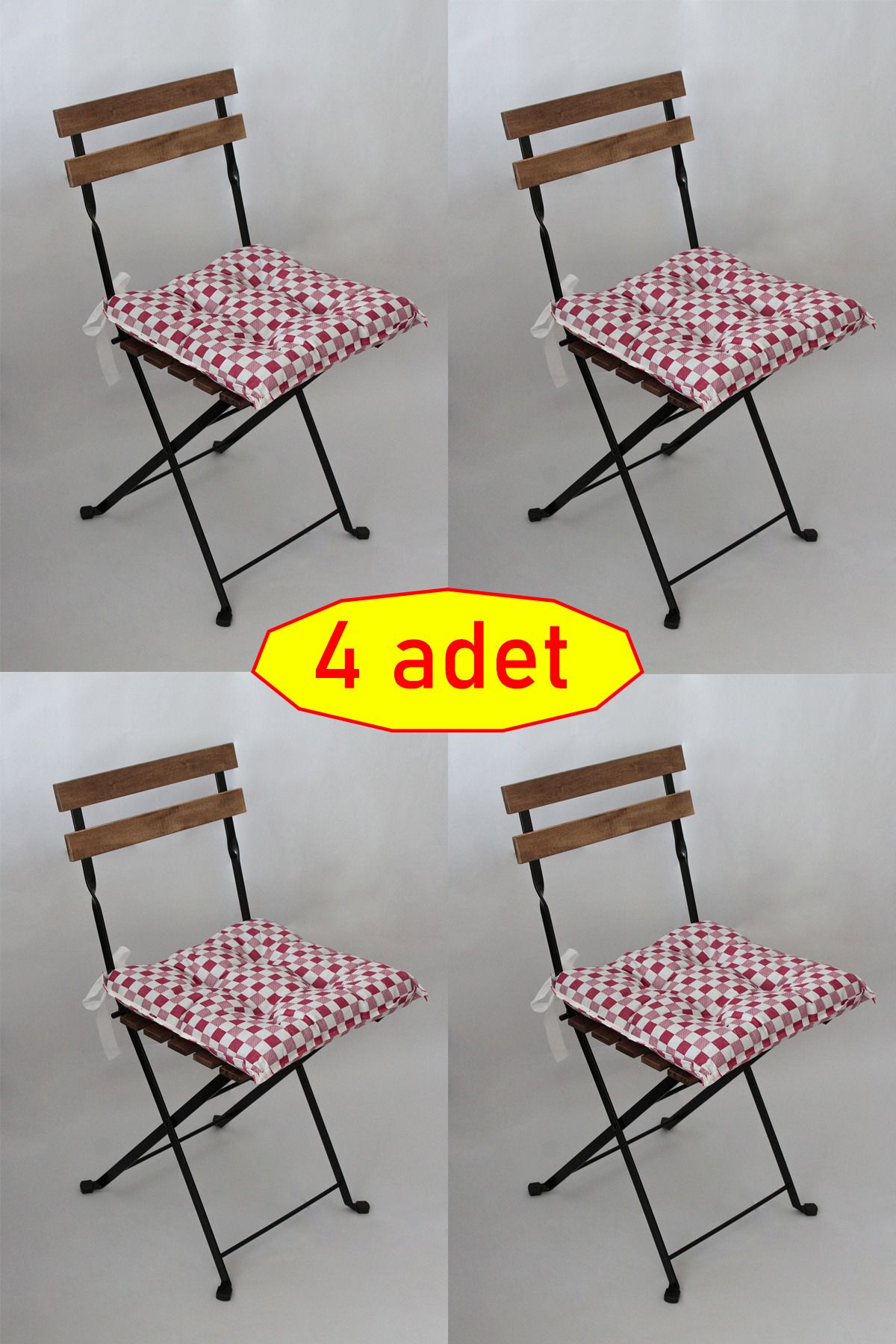 adarya 4 Adet Dekoratif Pofidik Sandalye Minderi Bağcıklı 40x40 (Fuşya)