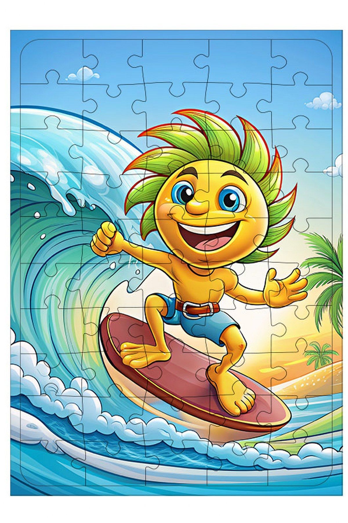 Tablomega Ahşap Mdf Puzzle Yapboz Denizde Sörf Yapan Çocuk 50 Parça 35*50 cm