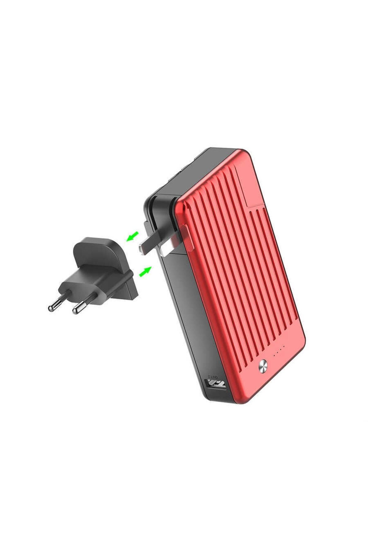 Kırmızı T106 10000 Mah Powerbank 3 In 1 Çoklu Kablolu 2.1a Taşınabilir Hızlı Şarj Cihazı