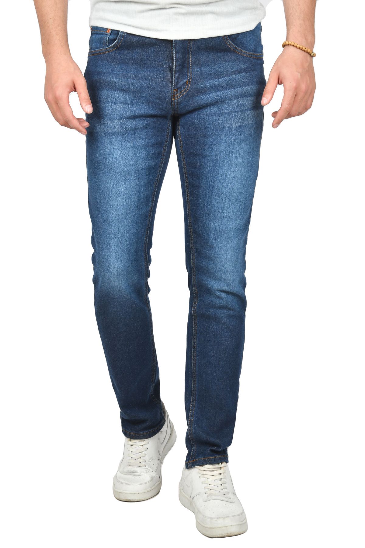 DeepSea Erkek Lacivert Tırnak Taşlamalı Regular Fit Düz Kot Pantolon 2407080