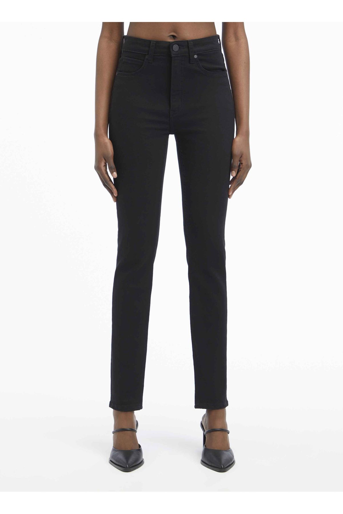 Calvin Klein HIGH RISE SKINNY INFINITE BLACK Yüksek Bel Skinny Paça Normal Siyah Kadın Denim Pantolo