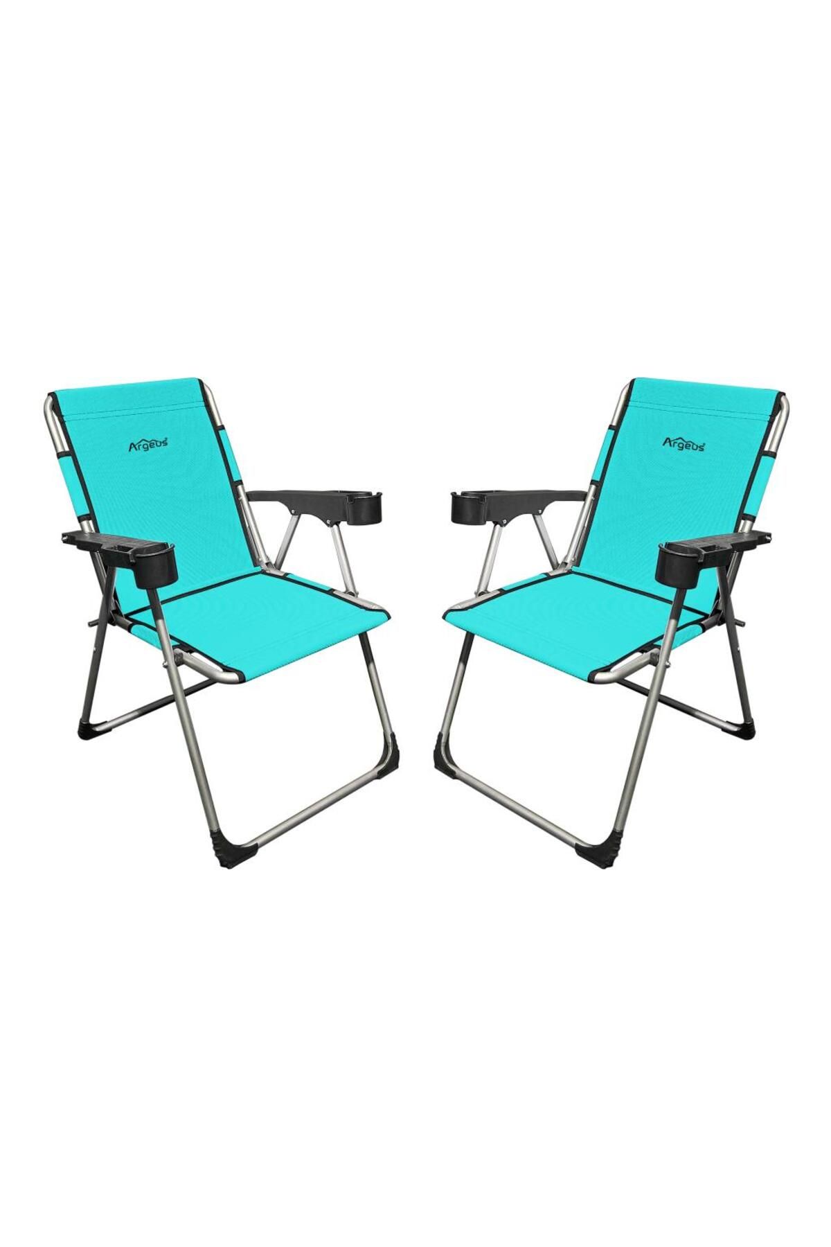 Genel Markalar Outdoor Argeus Rock 2'li Bardaklı Katlanabilir Kamp Sandalyesi Seti - Deniz Mavi (A-05)