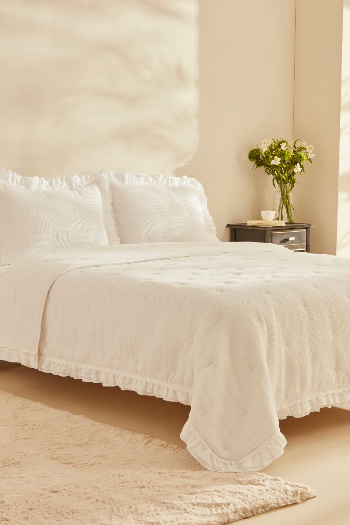 Karaca Home Perios Çİft Kişilik Fırfırlı Spring Comfort Beyaz