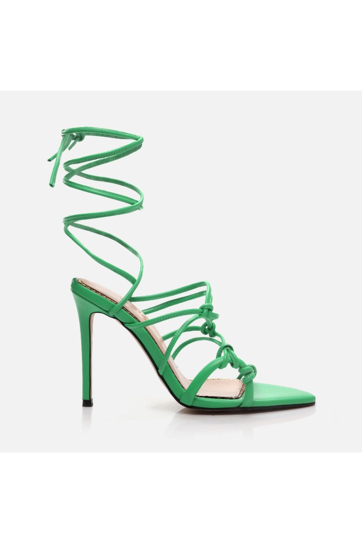 Hotiç Hakiki Deri Yeşil Kadın Topuklu Sandalet