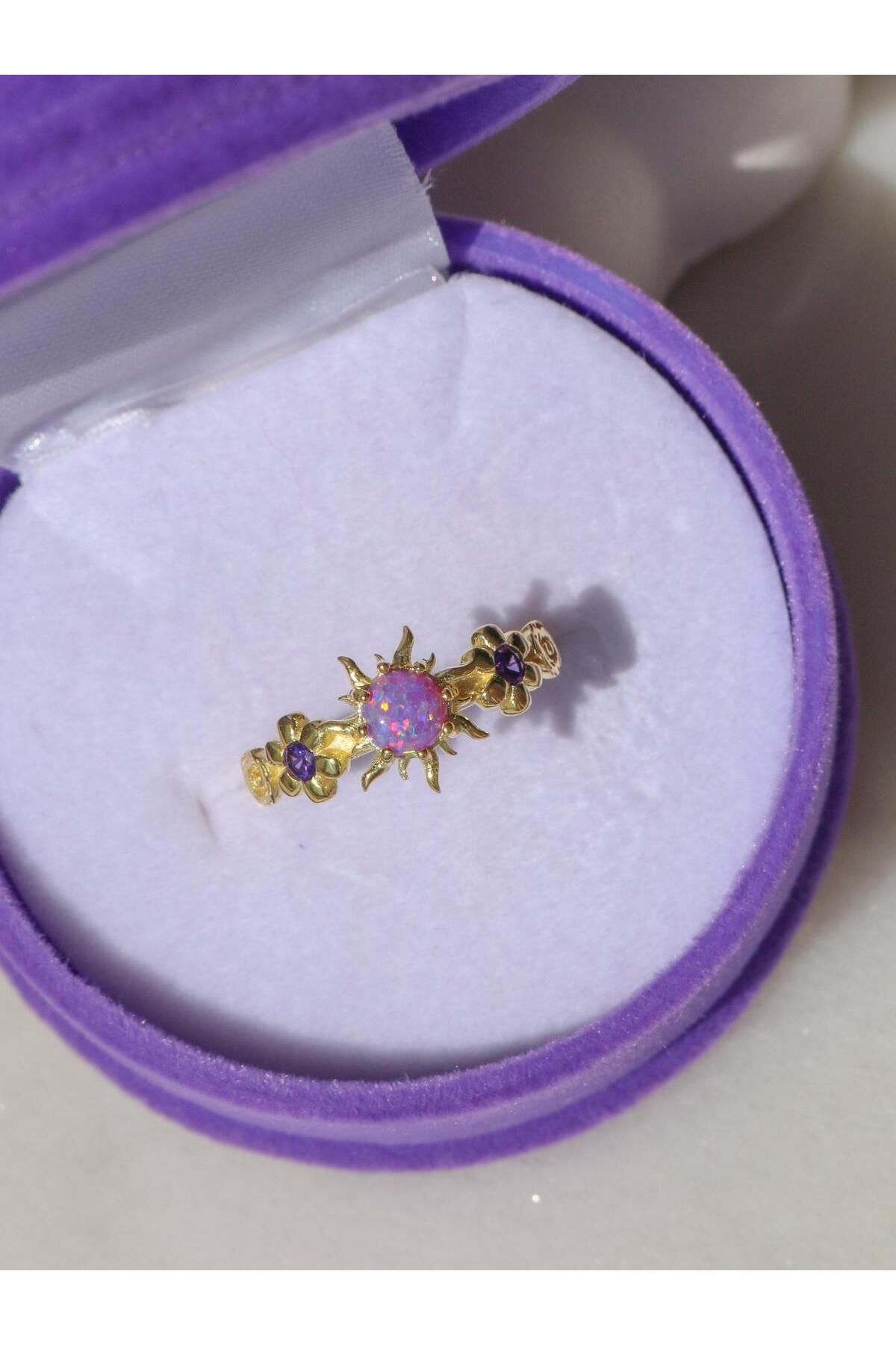 Reorah Collection Rapunzel Sunflower Opal Ring 925 Gümüş