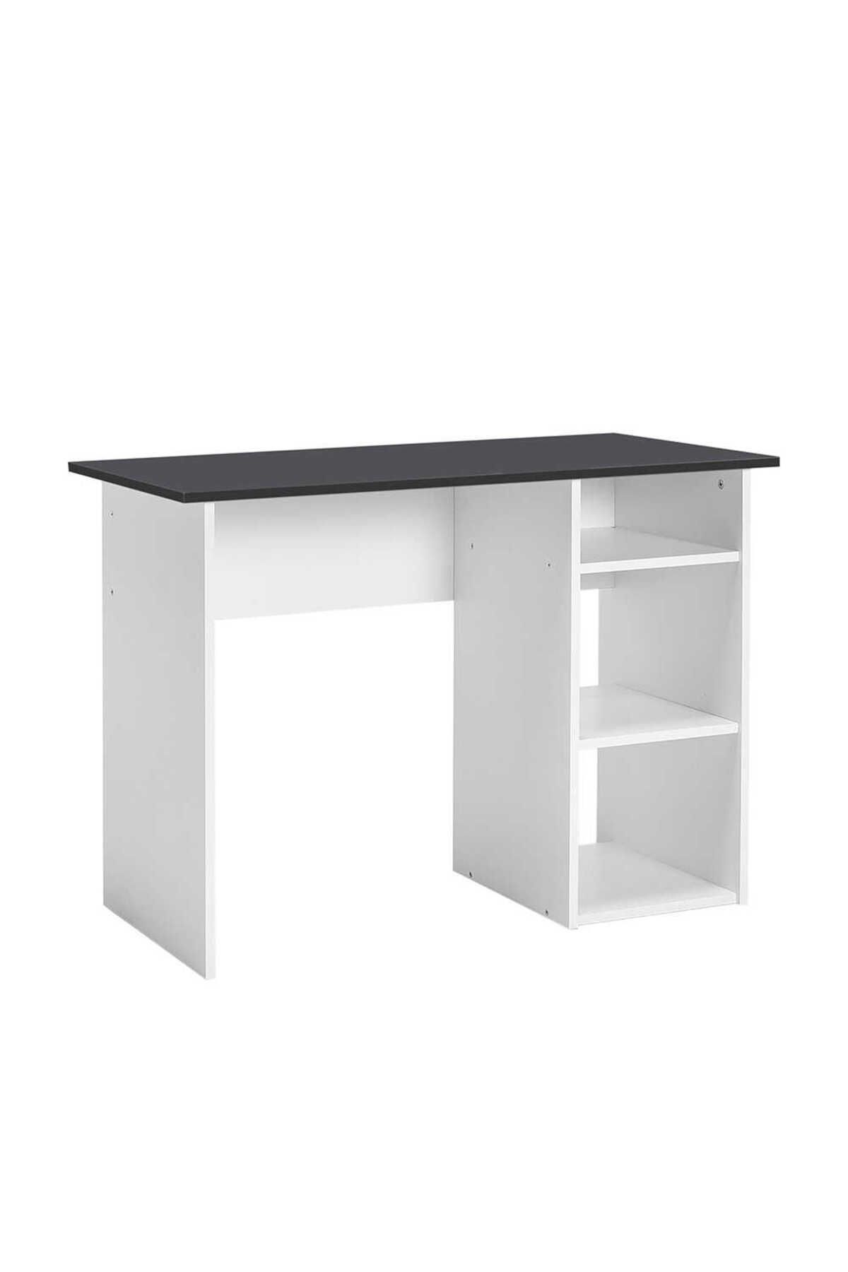 Adore Mobilya Vera 3 Raflı Çalışma Masası-Beyaz-Antrasit 101x75x45 cm (GxYxD)